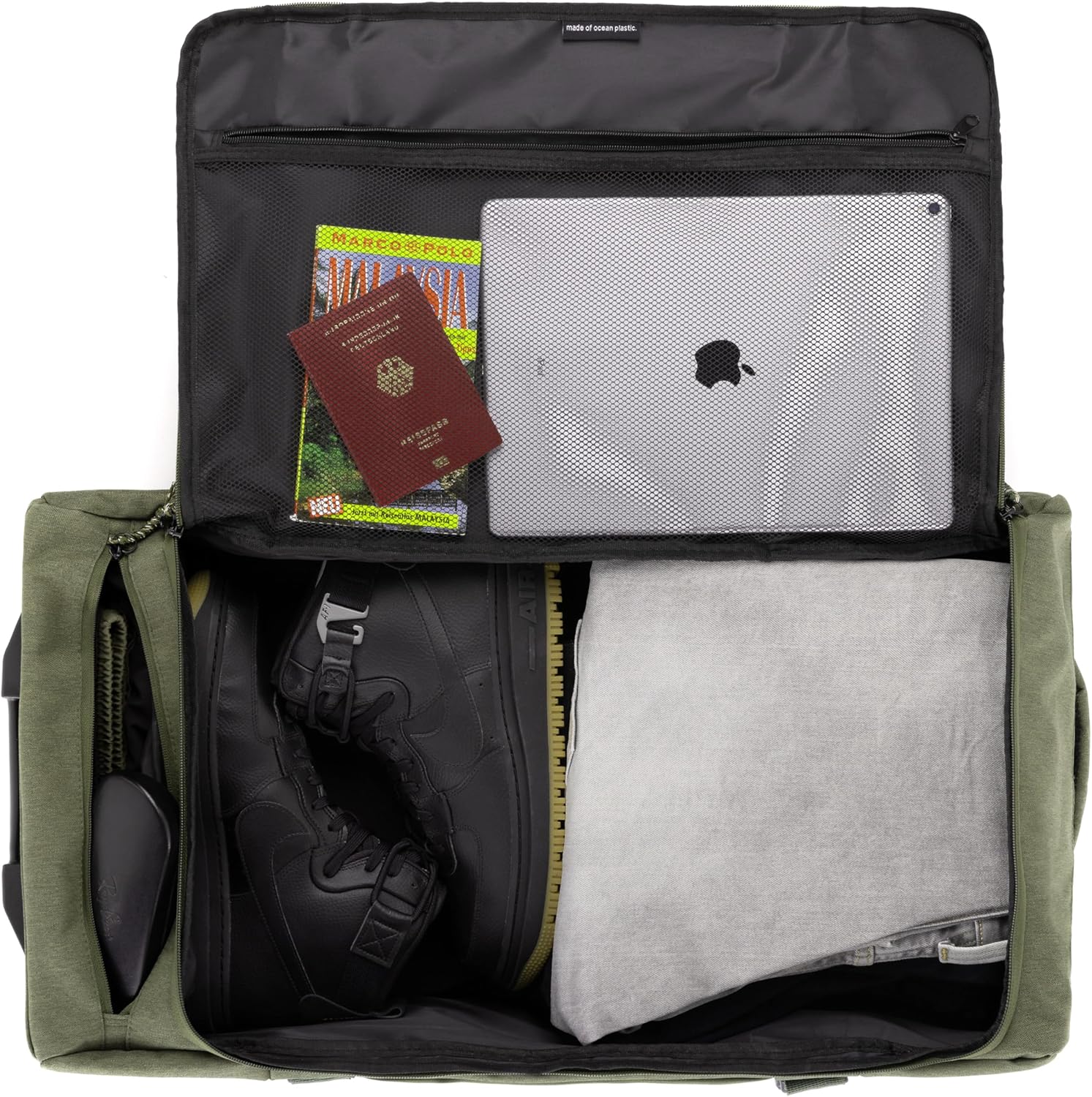 Detalle de SONS OF ALOHA Makai Trolley Reisetasche mit Rollen – 63 Liter, grün, 68 cm