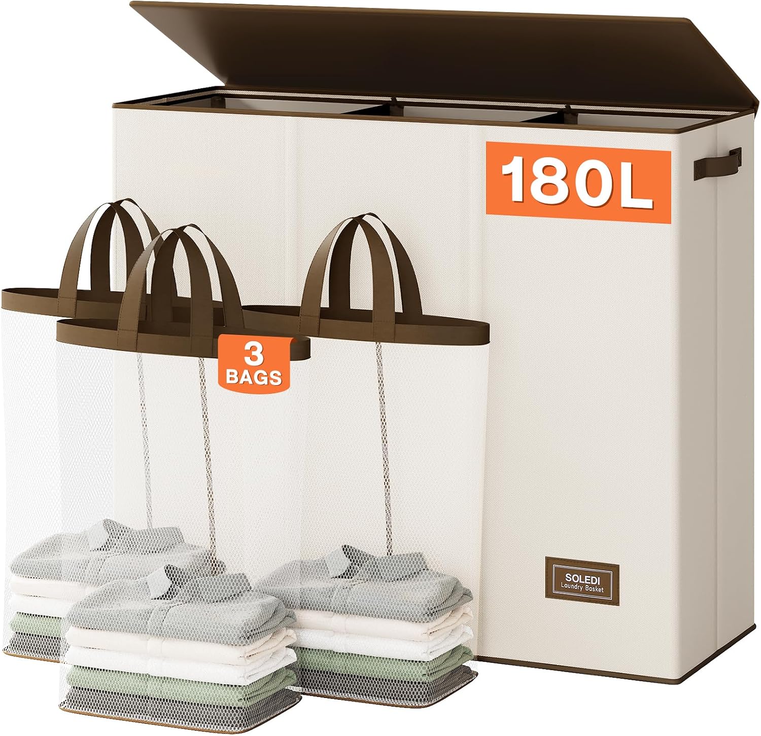 Detalle de SOLEDI Wäschekorb 180 l mit 3 Fächern