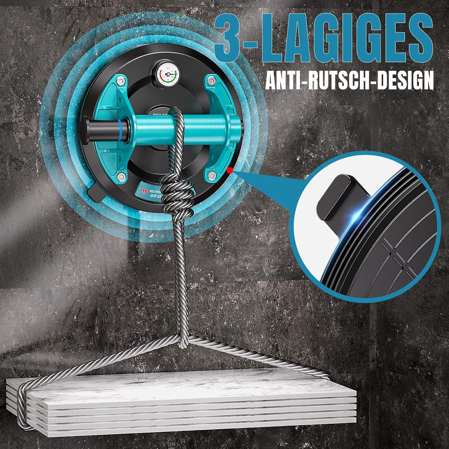 Thumbnail 3 de Saugheber Fliesen – 2er-Set Saugnapf mit Manometer, Tragkraft bis 200 kg pro Saugnapf