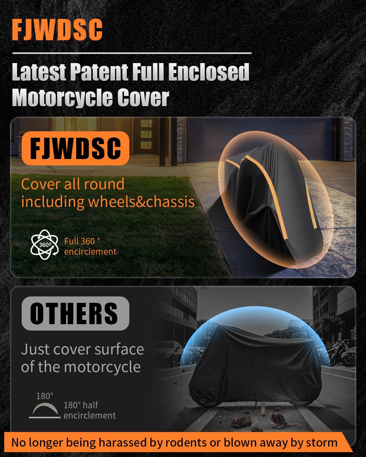Detalle de FJWDSC Full Enclosed Motorbike Cover (600D) – Waterproof All Weather with Reflective Strips