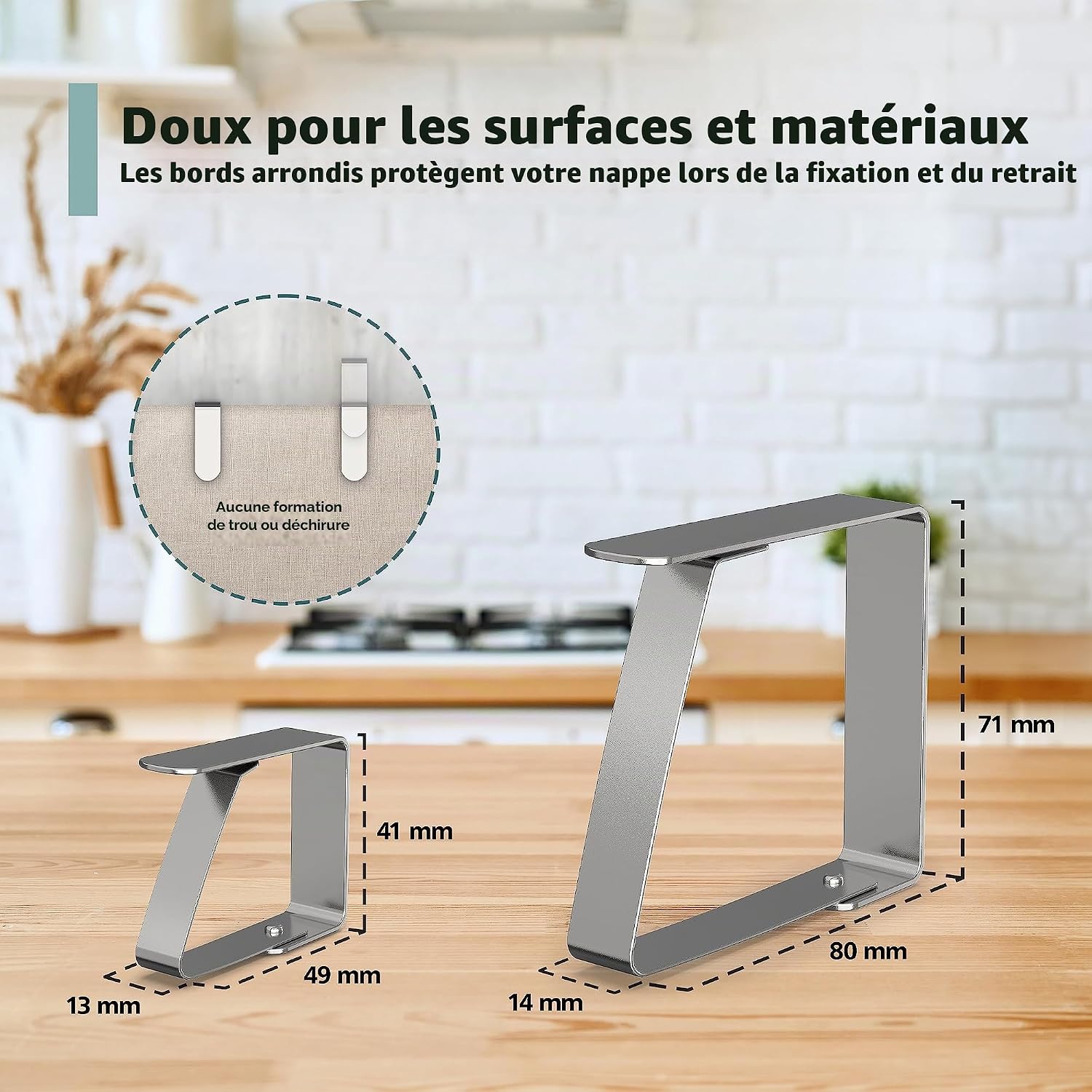 Detalle de Virea tafelkleedklemmen, set van 4 in roestvrij staal voor tafels tot 5 cm