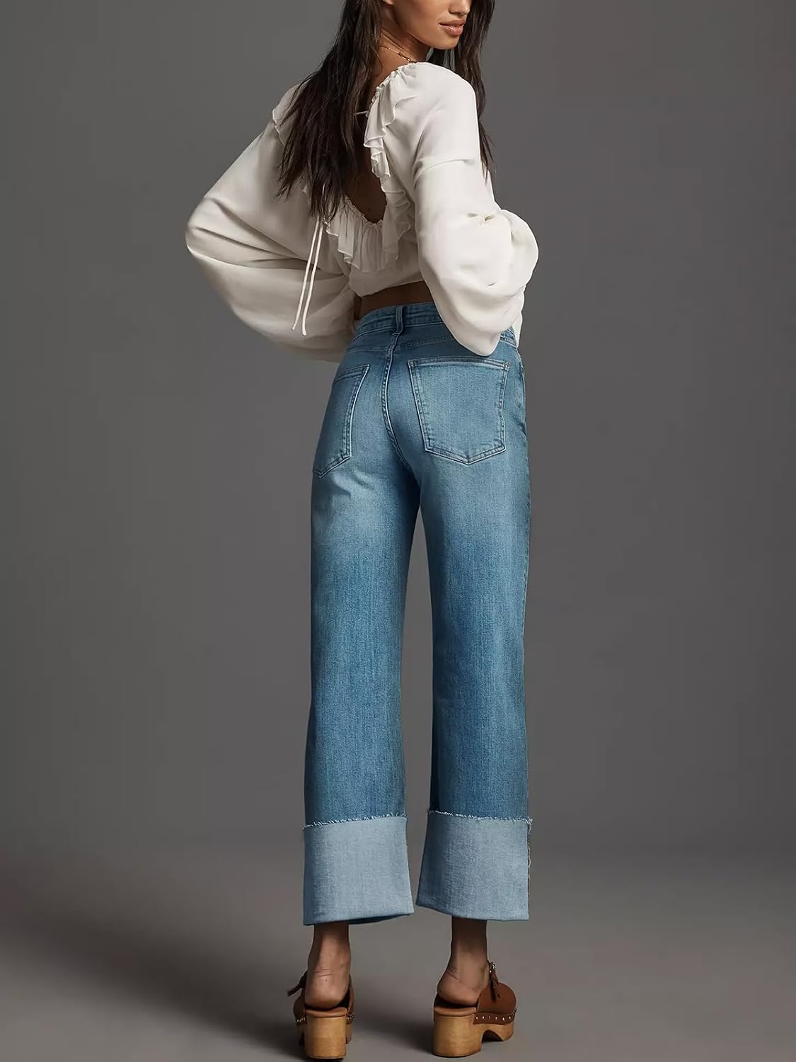 Detalle 1 de KUNMI womens wide leg jeans high waist