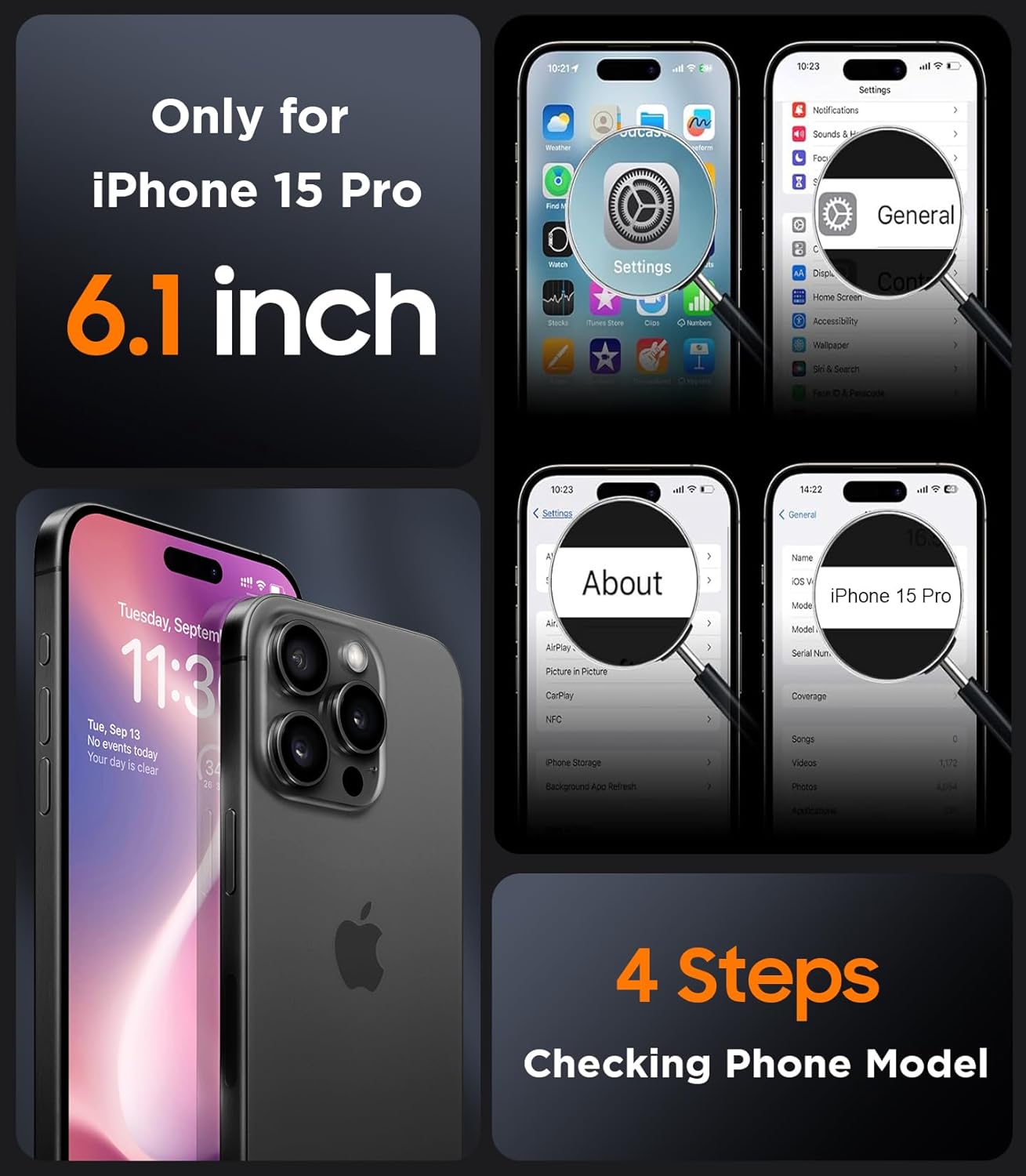 Thumbnail 1 de SPIDERCASE Magnetic Translucent Matte Case for iPhone 15 Pro (6.1") with Tempered Glass Screen Protectors, Black