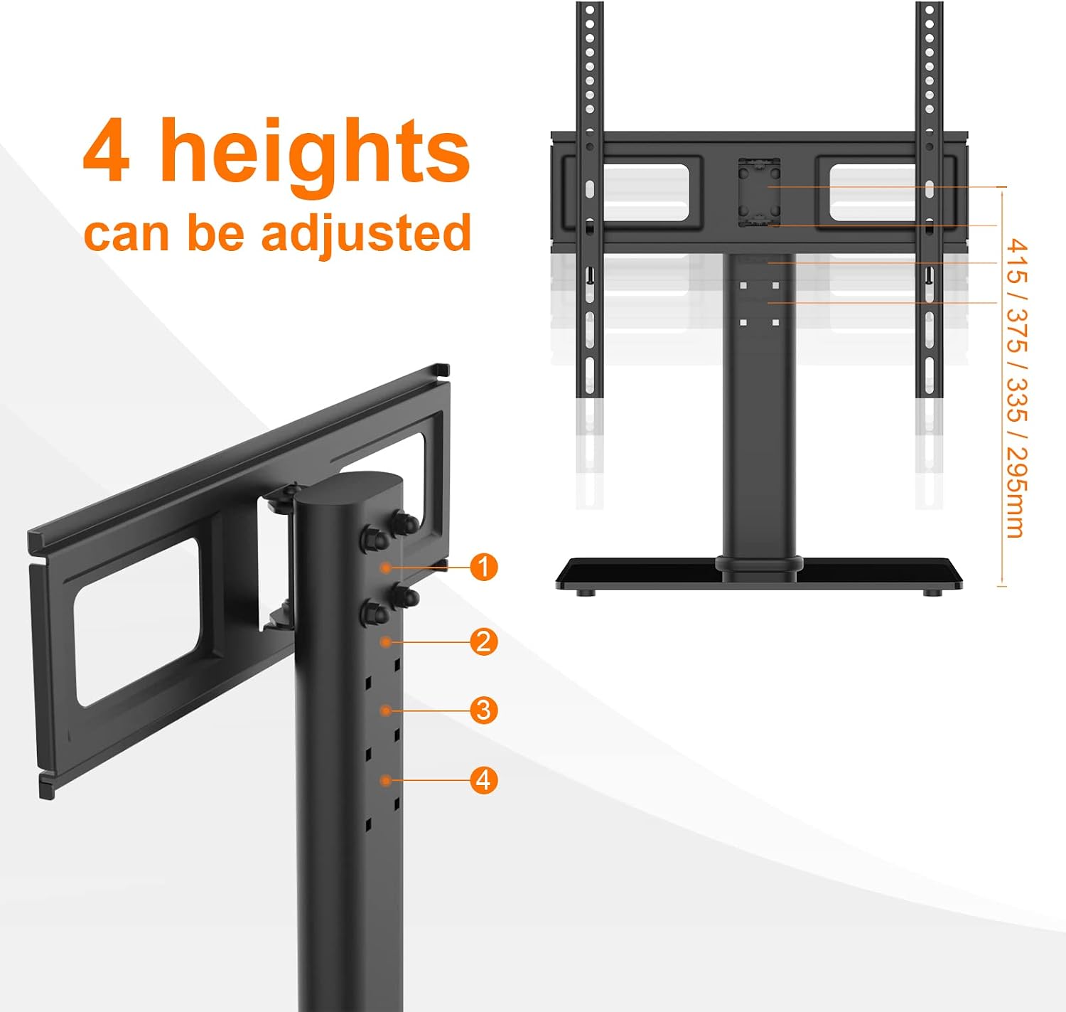 Detalle 2 de GRIFEMA GB1005 Universal TV Stand for 26–55 inch TVs (Swivel, Height Adjustable, 8mm Tempered Glass Base)