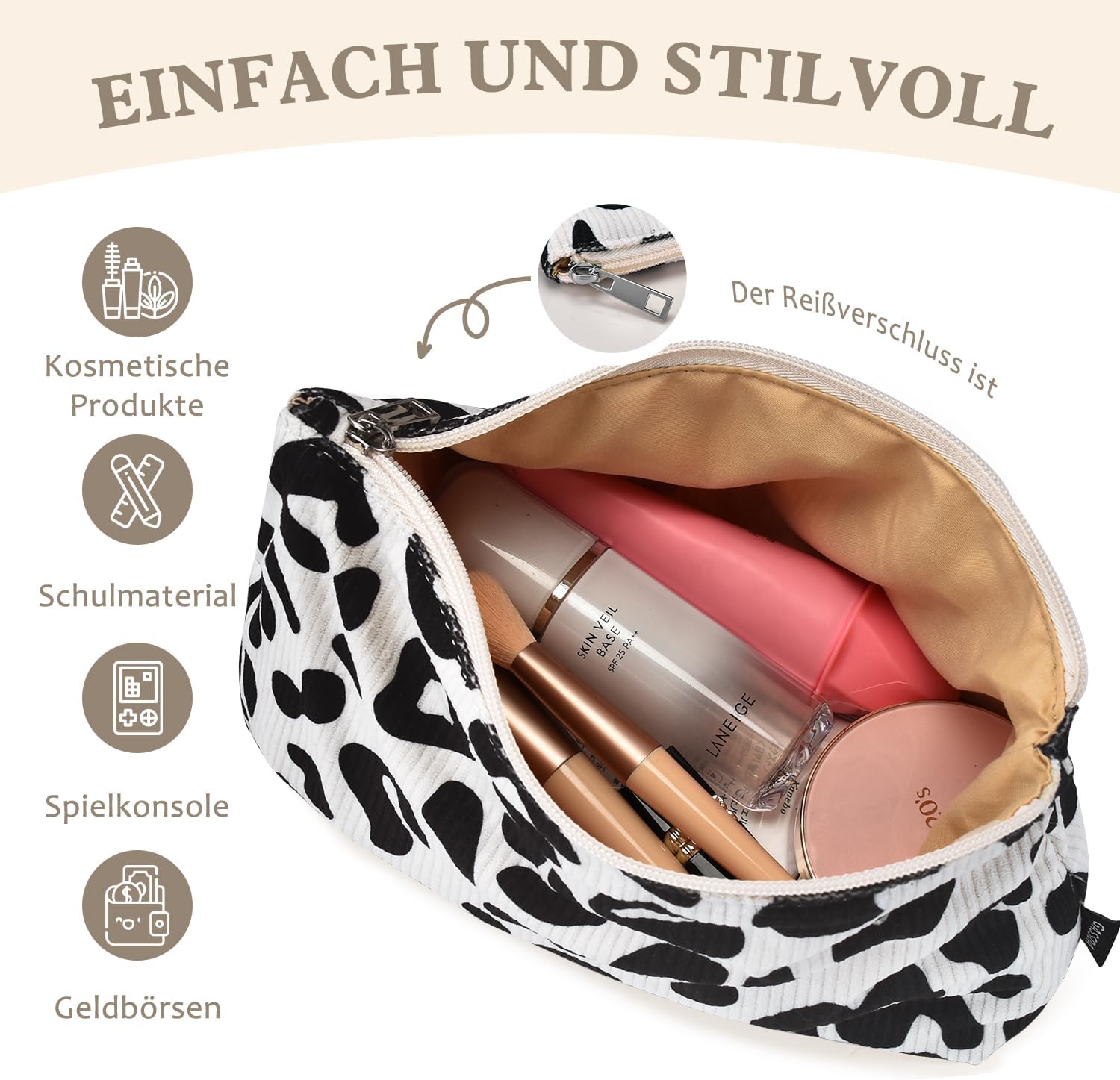Detalle de GASSDA Handtasche Damen Groß Shopper Tasche aus Cord mit Reißverschluss – Laptop & Alltagstauglich