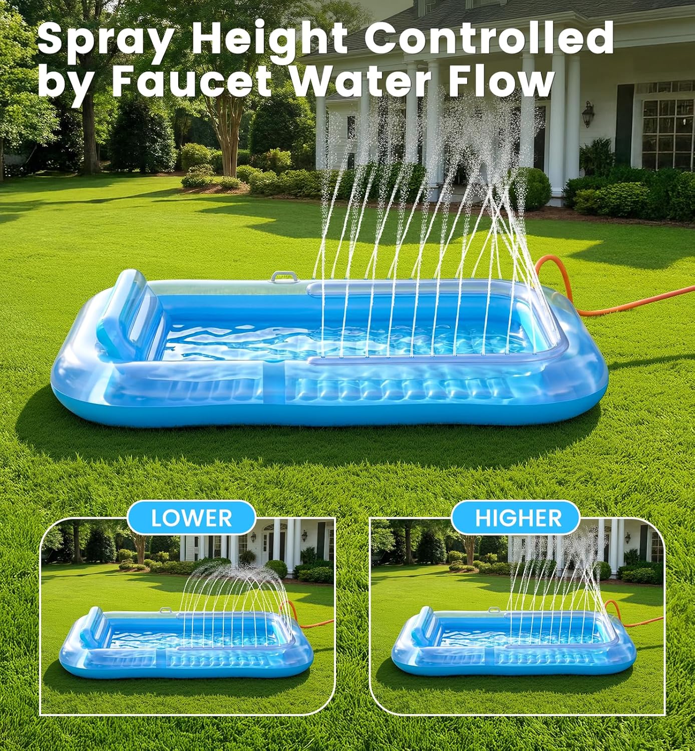 Detalle de Inflatable Tanning Pool Lounger Float with Sprinkler — 77" x 48" XL for Adults