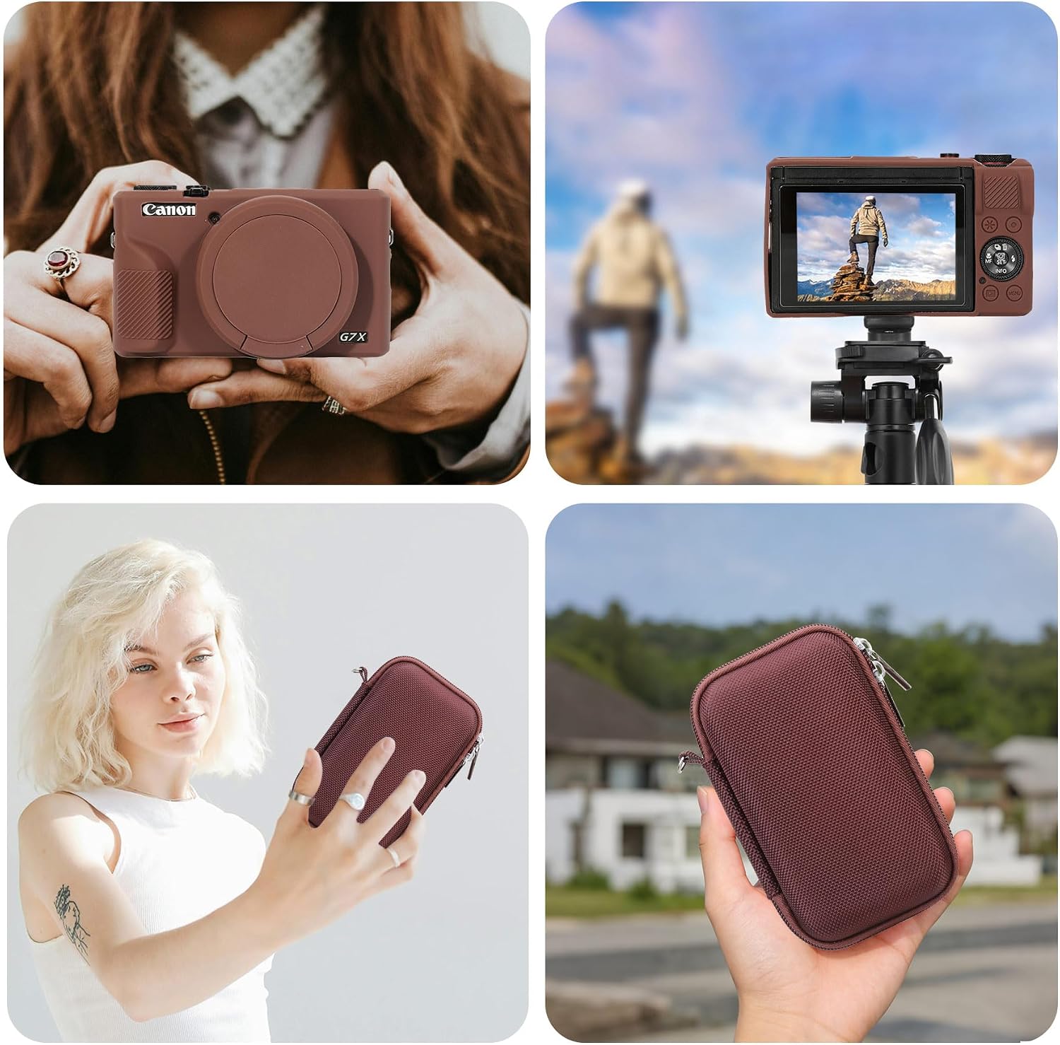 Thumbnail 1 de RAIALL Case for Canon PowerShot G7X Mark III: Hard Carry Case & Silicone Protective Cover in Brown