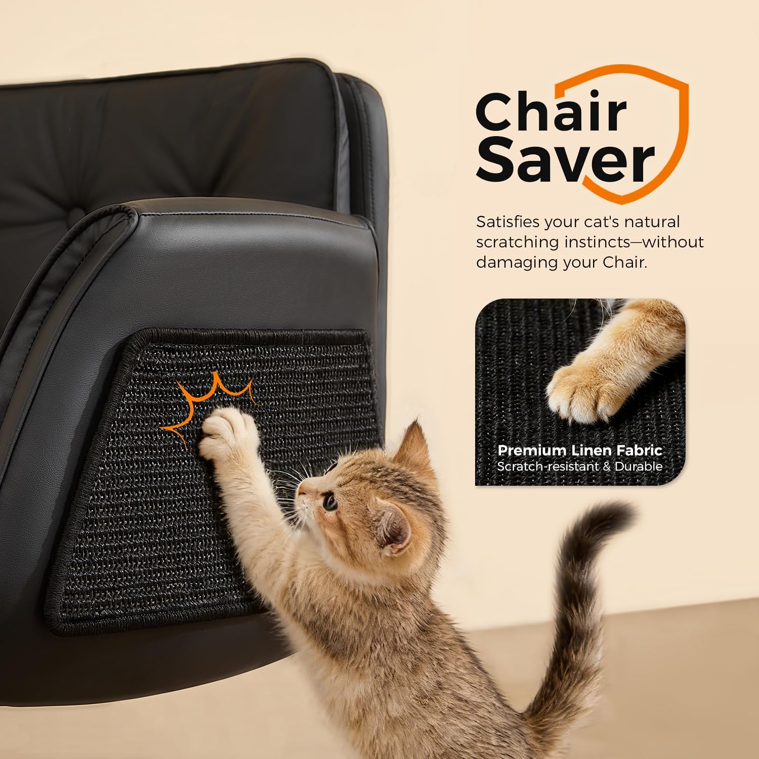Thumbnail 3 de amseatec Criss Cross Chair with Natural Sisal Cat Scratch Pad, 5-Gear Adjustable Armrests, 360° Silent Casters — Black