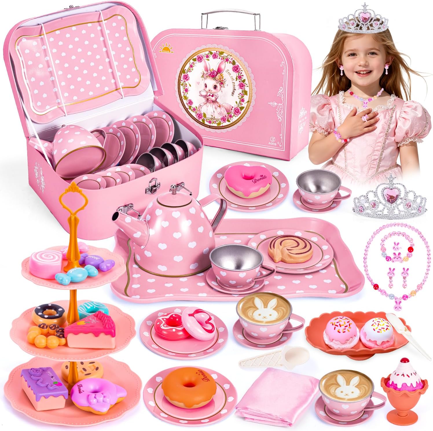 Detalle de Hohosunlar Kids Tea Set for Toddlers – Princess Tea Party Toy with Carrying Case