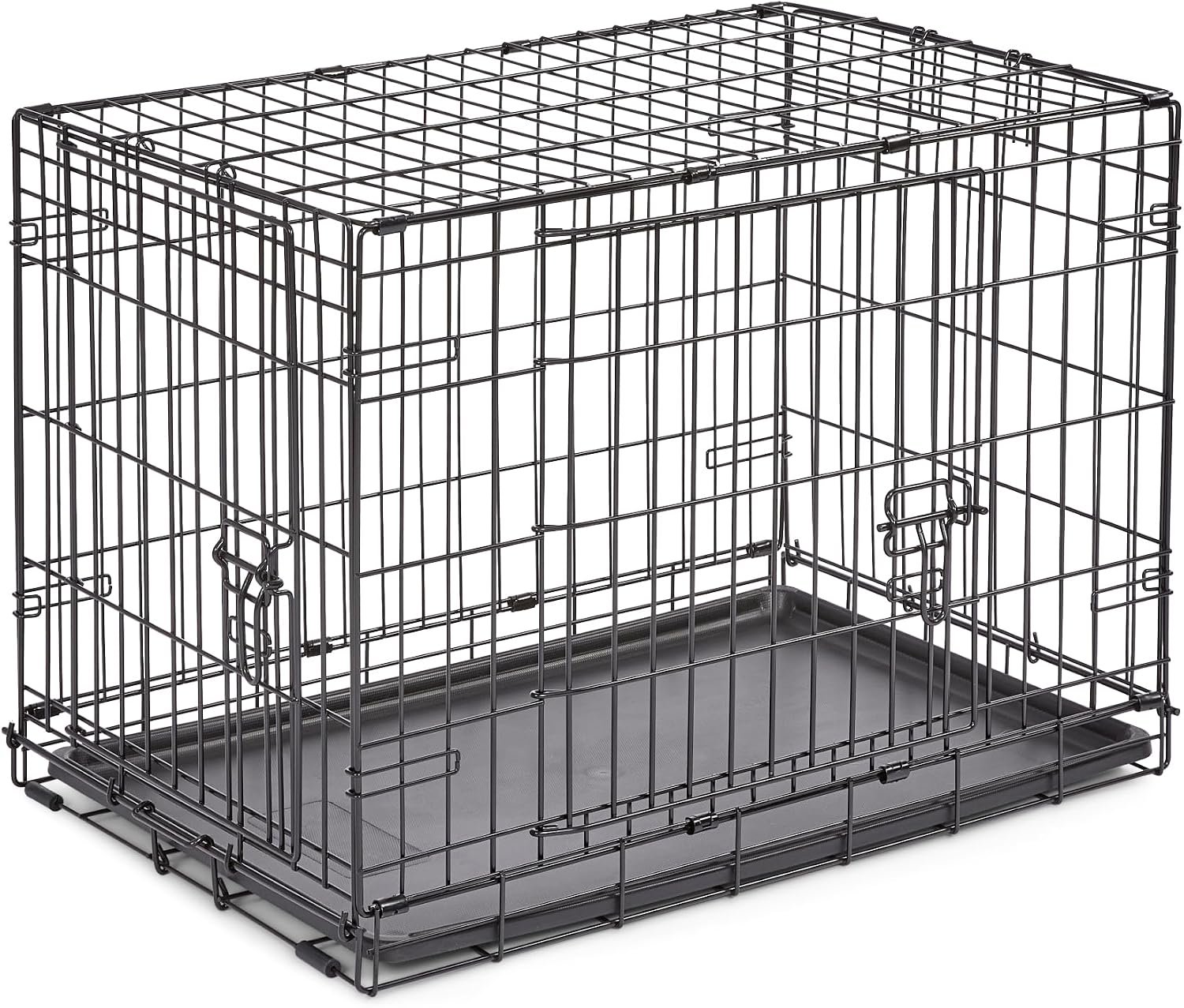 Detalle de New World Double Door Folding Metal Dog Crate (76 cm) with enhanced security and leak-proof pan