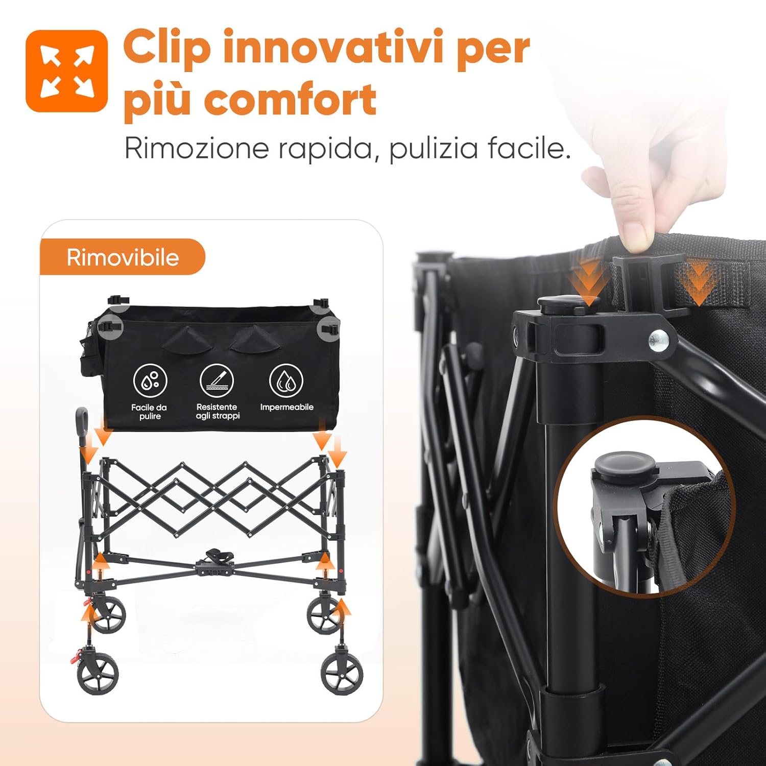 Thumbnail 5 de SUNULA Carrello pieghevole 120 kg, 150 L con ruote frenate e maniglia a scatto (nero)