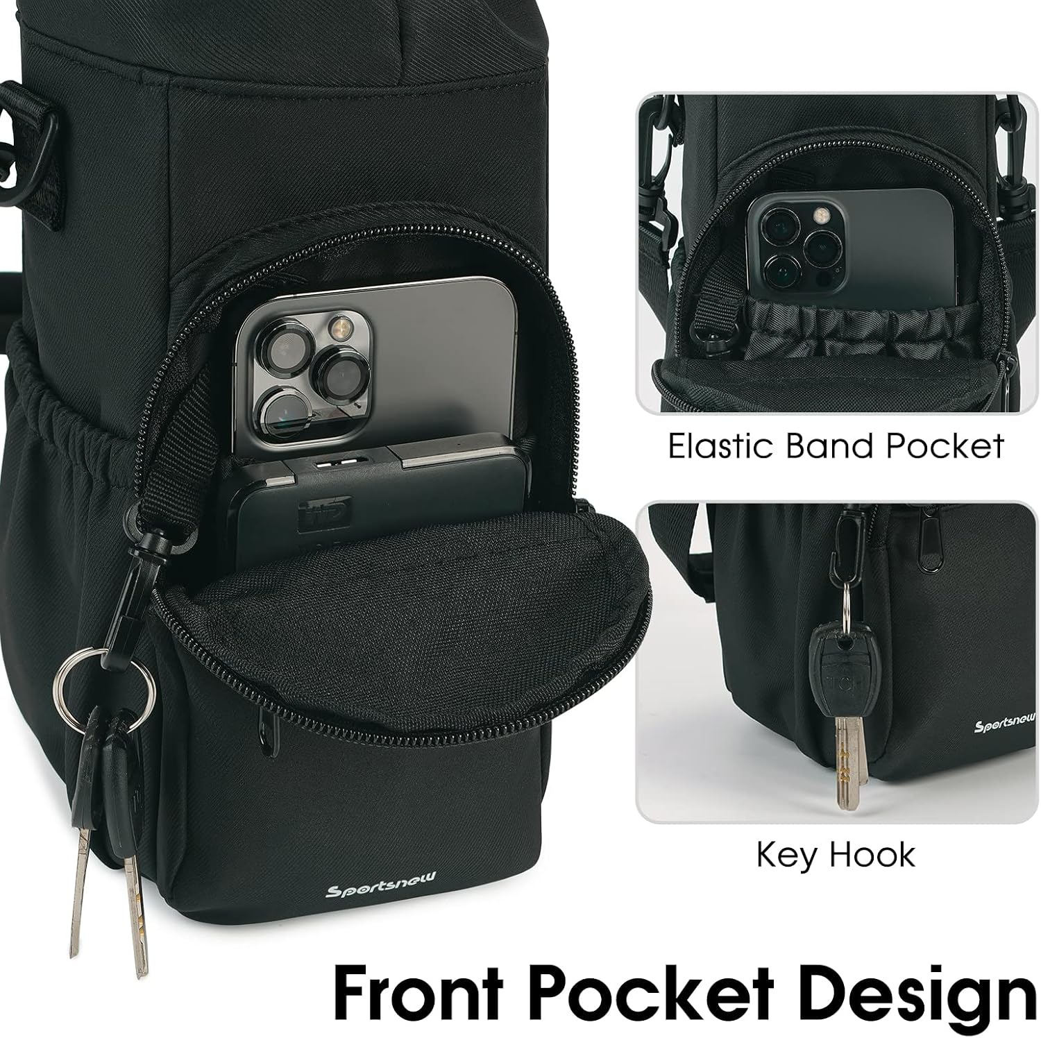 Detalle de sportsnew Water Bottle Carrier with Shoulder Strap Insulated Holder – 1L, Black (Patent Pending)