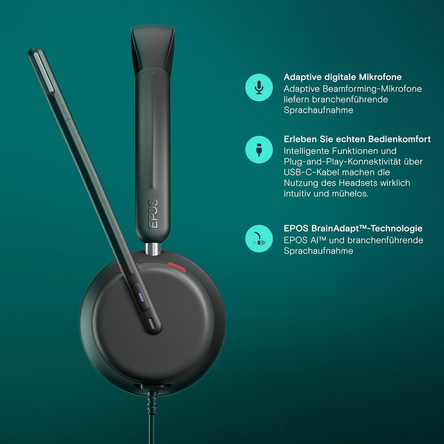 Thumbnail 2 de EPOS IMPACT 860T ANC – doppelseitiges kabelgebundenes Headset mit Active Noise Cancelling (Microsoft Teams zertifiziert)