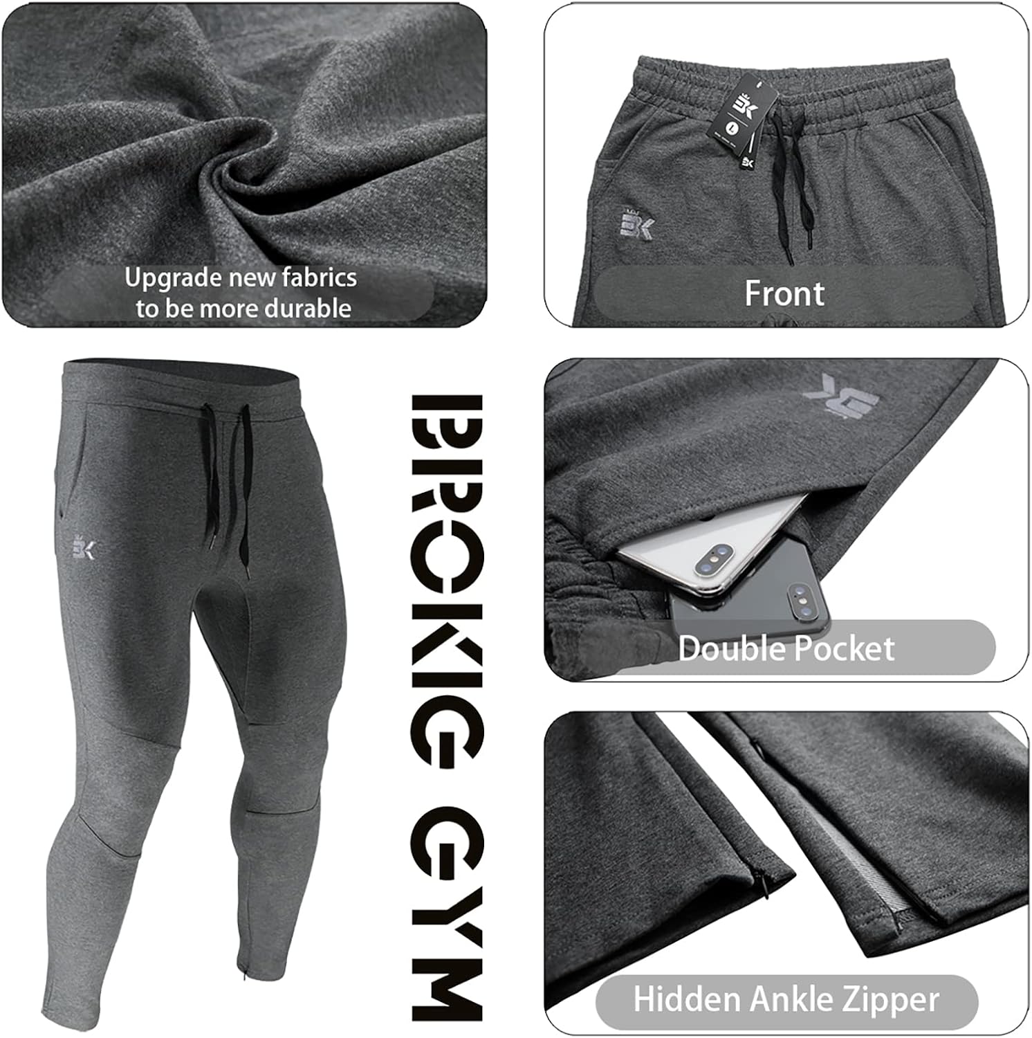 Thumbnail 4 de BROKIG Mens Gym Joggers Slim Fit with Double Pockets
