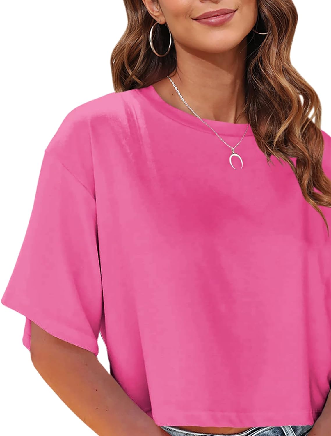 Thumbnail 1 de Tankaneo Women Half Sleeve Cropped T-Shirts (Drop Shoulder, Round Neck) — Casual Summer Basic Tees