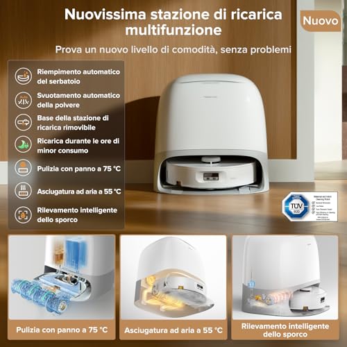 Detalle de roborock Qrevo Curv 2 Flow: Robot Aspirapolvere Lavapavimenti con Panno Autopulente e Rullo