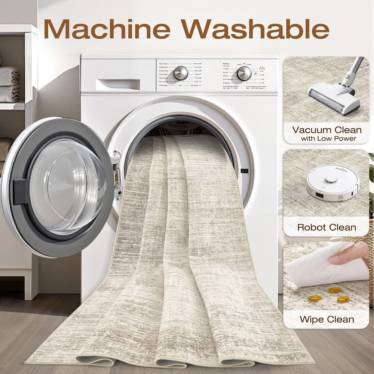 Detalle 2 de 8x10 Washable Neutral Brown Area Rug