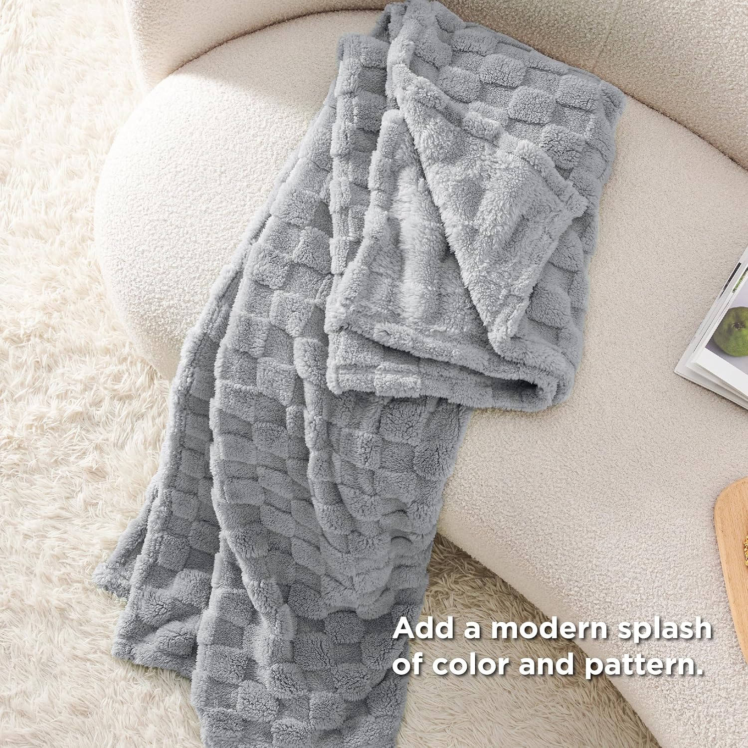 Thumbnail 4 de Bedsure Fleece Throw Blanket for Sofa — Grey Checkered 127x152 cm