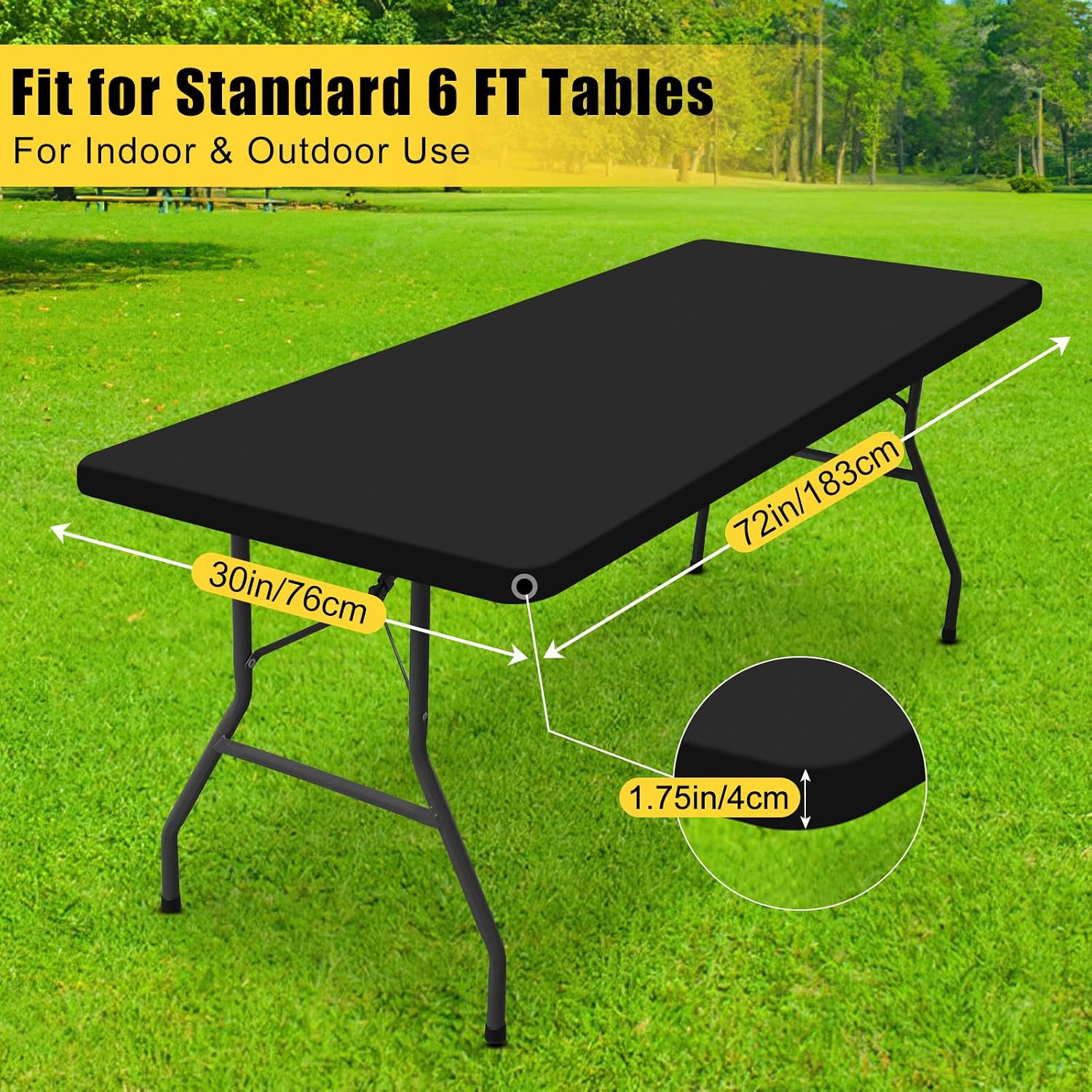 Thumbnail 6 de Smiry Rectangle Tablecloth for 6ft Folding Tables (Elastic Fitted, Flannel-Backed Vinyl, Black)