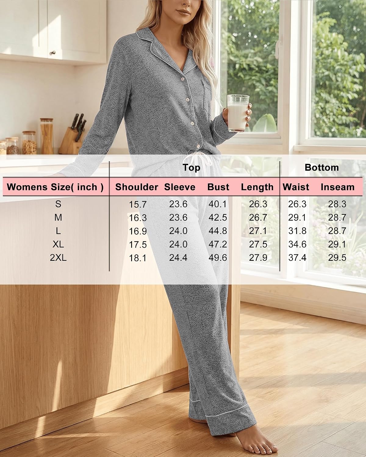 Thumbnail 5 de PJGGZ Women’s Two-Piece Pyjama Set with Button-Down Top and Drawstring Pants