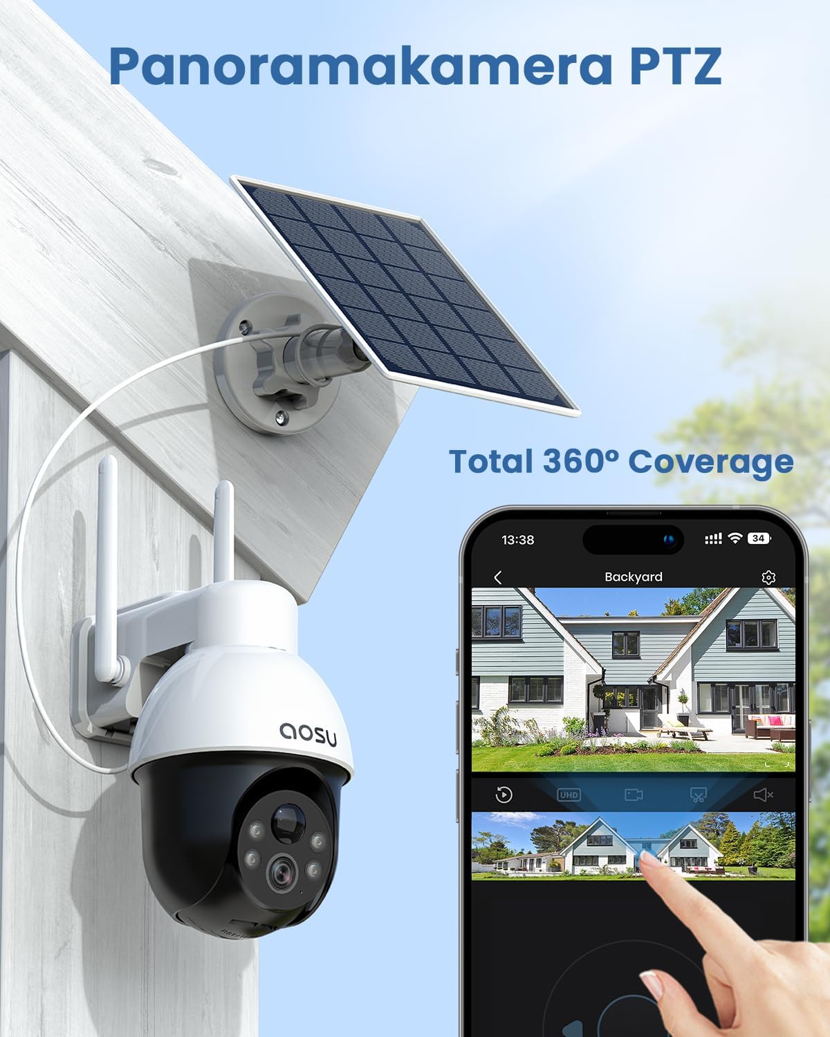 Detalle 2 de AOSU 5MP Solar Security Camera System