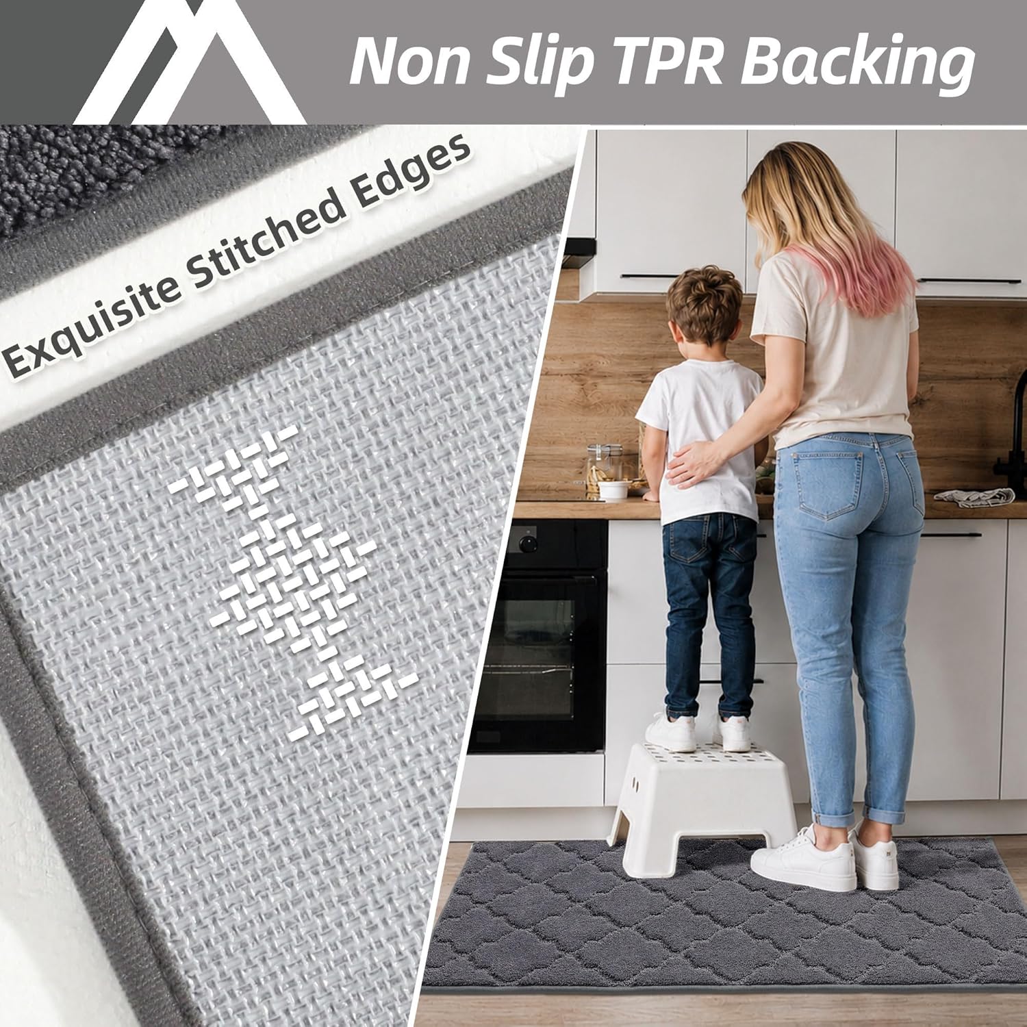 Thumbnail 3 de COSY HOMEER Soft Kitchen Floor Mat 20" x 59" — Non-Slip, Washable, Super Absorbent in Front of Sink (Dark Grey)