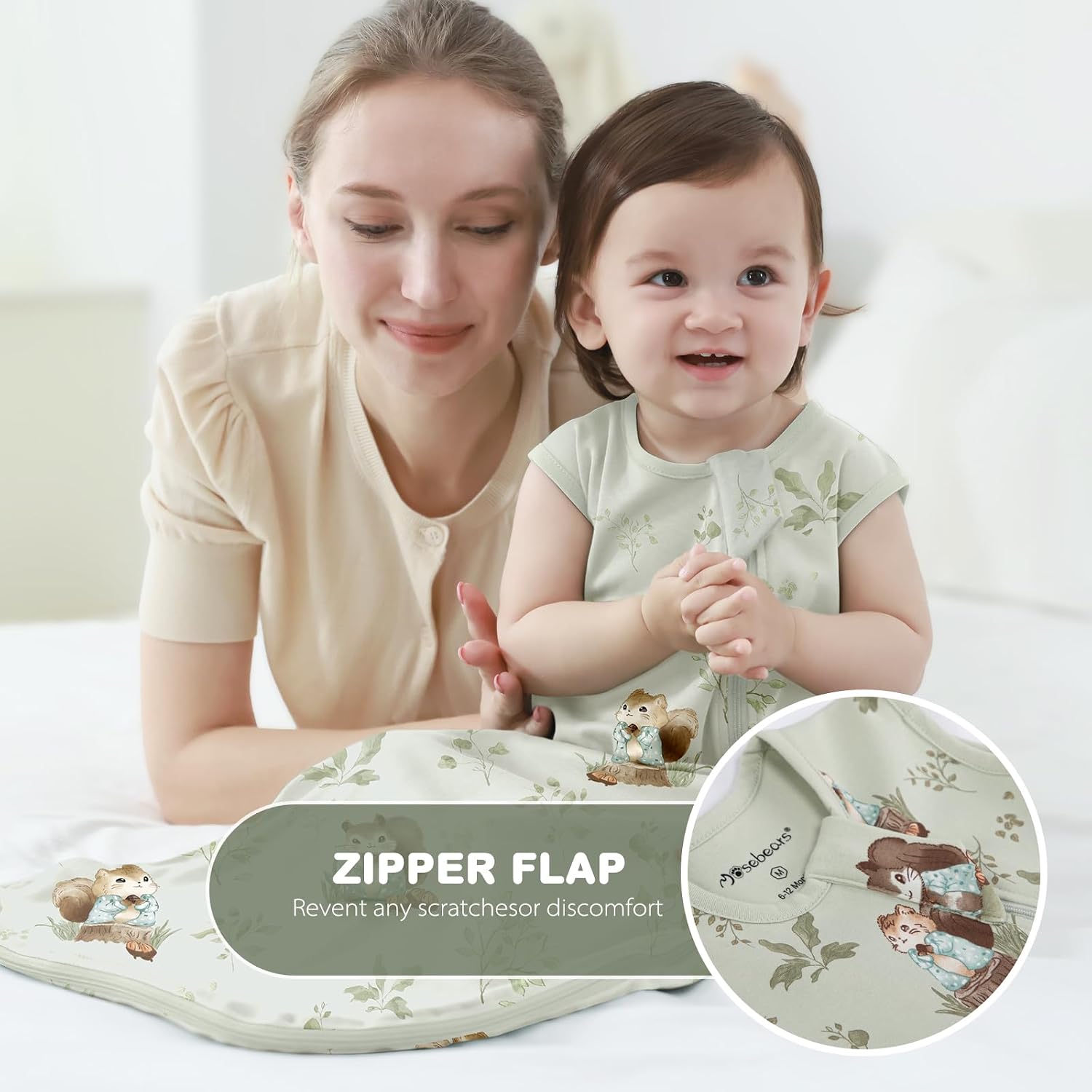 Detalle de Mosebears 0.5 Tog Cotton Baby Sleeping Bag (XL, 18–24 Months) – Animal & Plant Design