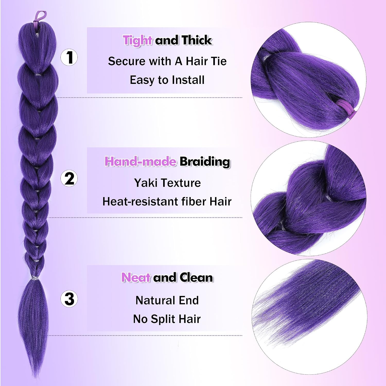 Detalle de Getgal Purple Braided Ponytail Extension 24-inch