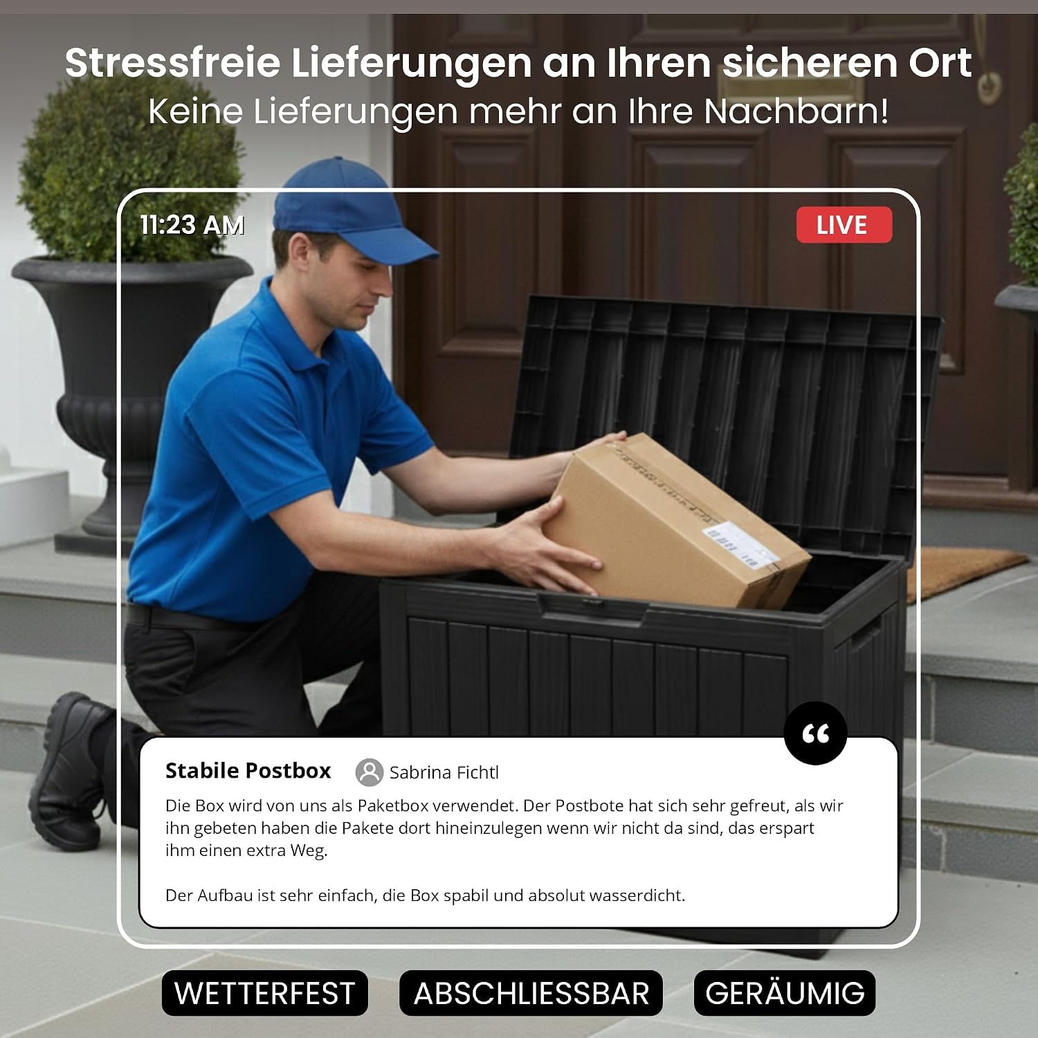 Detalle de Olsen & Smith Paketbox Draussen 170L – wetterfeste Aufbewahrungsbox mit Deckel