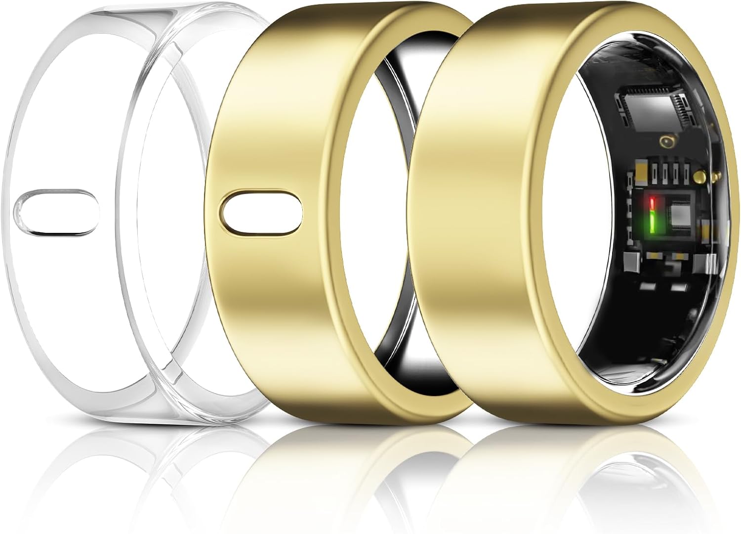 Detalle de 3 Pack TPU Ring Covers for Oura Gen 3/4 and Ultrahuman Ring Air – Clear, Silver & Gold