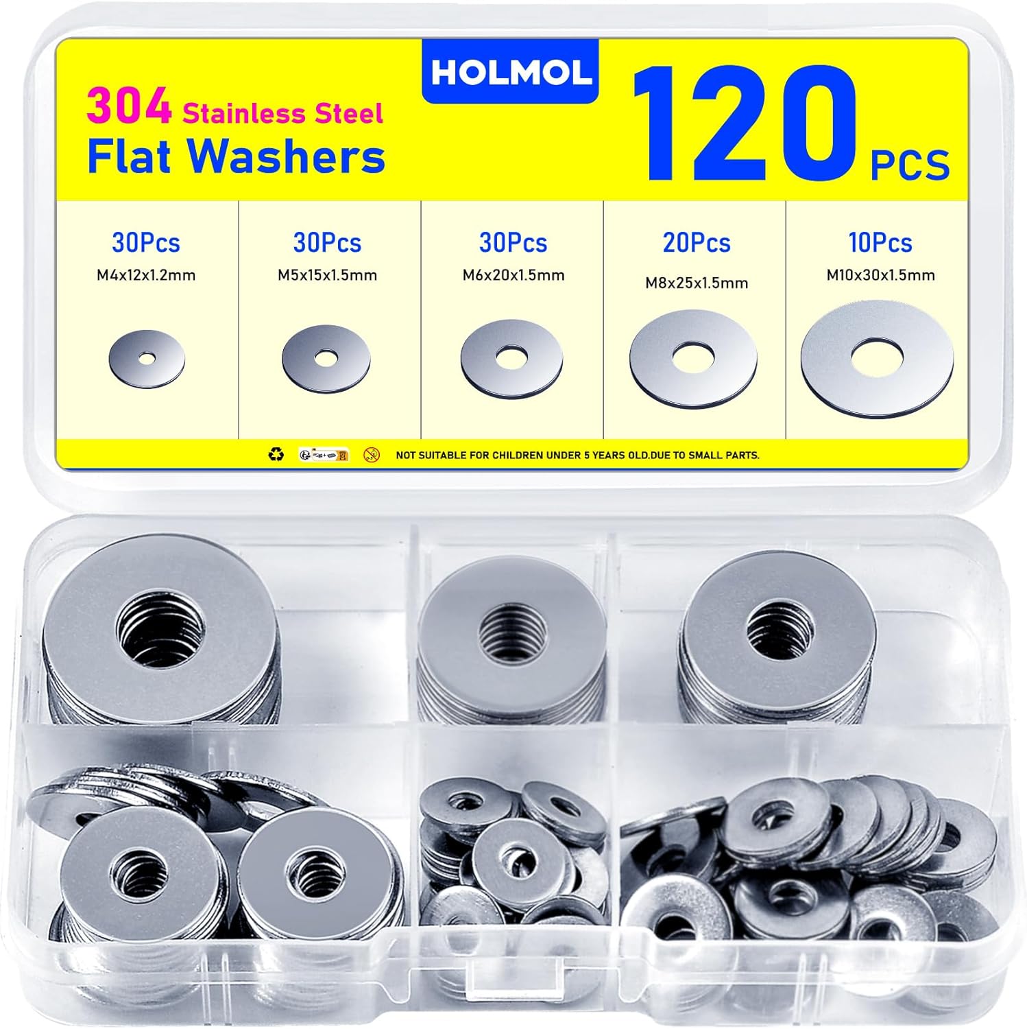HOLMOL Flat Penny Washers 120 pcs, stainless steel 🛠