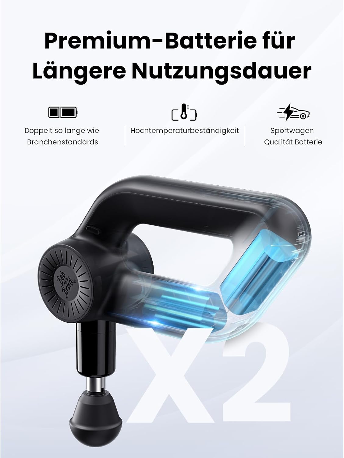 Detalle de Bob and Brad D6 Pro Massagepistole – 16 mm Amplitude, OLED, 7 Aufsätze, 6 Geschwindigkeiten