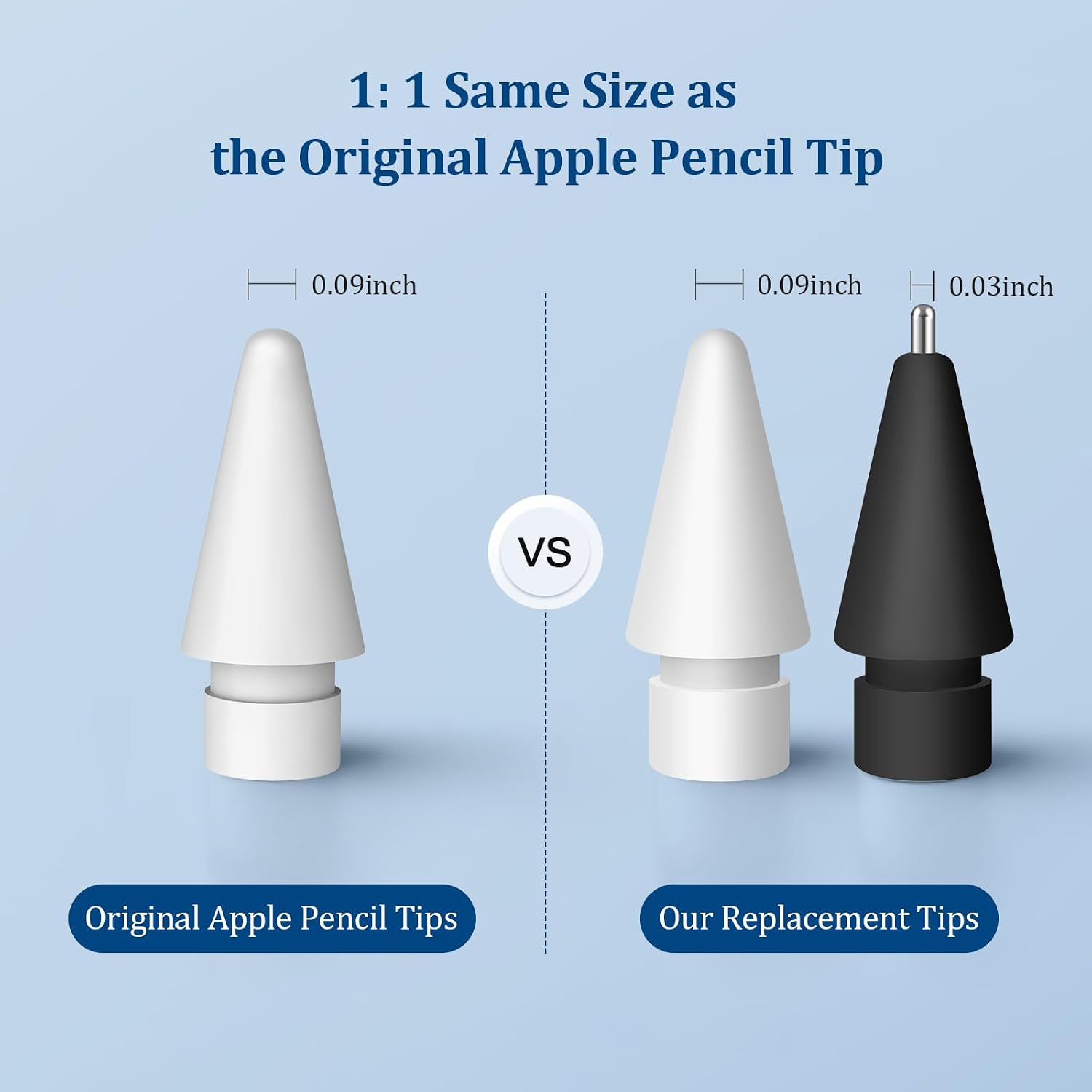 Thumbnail 3 de Mixoo 4 Ersatzspitzen für Apple Pencil (1. / 2. Gen) – POM- und Metallspitzen in Schwarz + Weiß