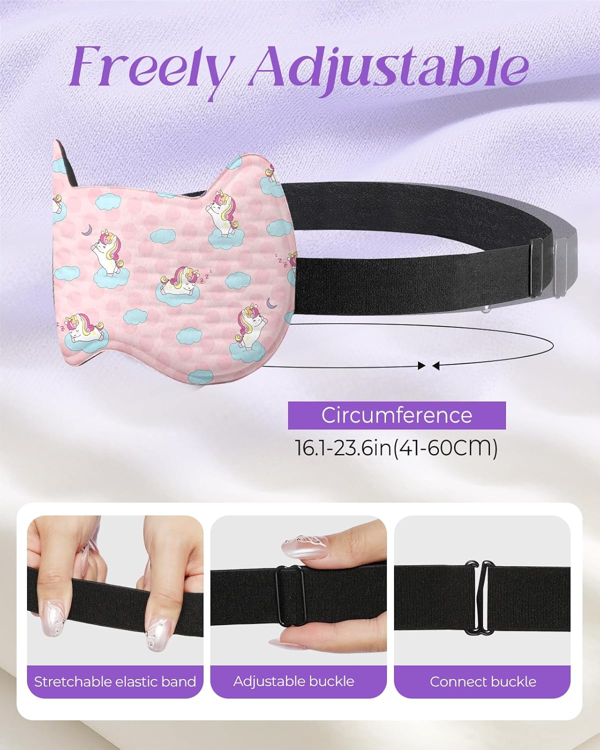 Detalle de Miss Adola Kids Sleep Mask – 3D Contoured Cat-Ear Eye Mask with Adjustable Strap