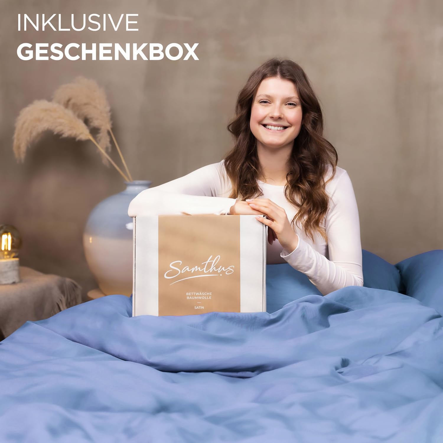 Detalle de Samthus Bettwäsche 220x240 Baumwolle Satin (Oeko-Tex Made in Green) Hellblau – Set mit 1 Bettbezug & 2 Kissenbezügen