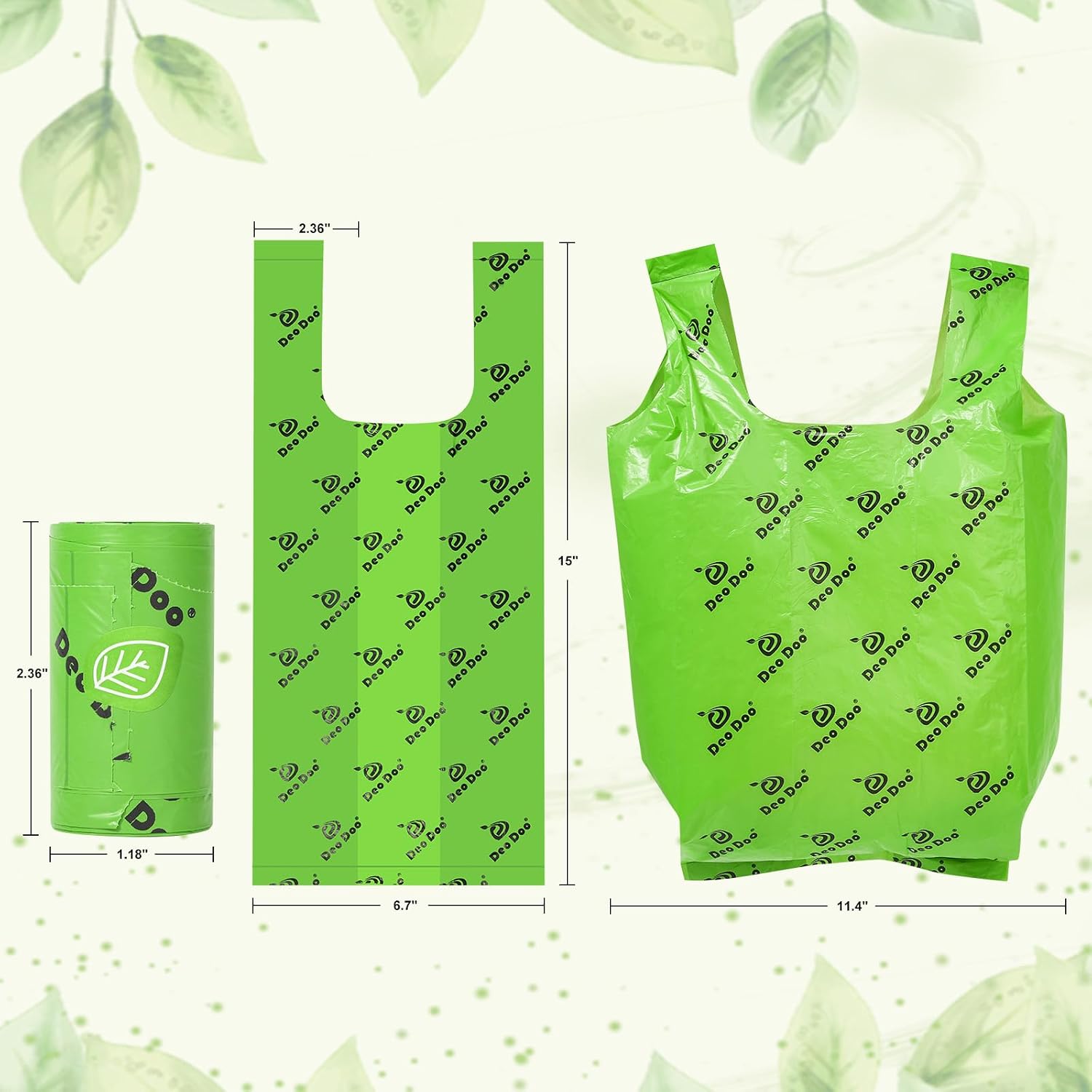 Detalle de Biodegradable Dog Poo Bags with Tie Handle – Large Leak-Proof 720 Bags (11 x 15 inch) Green Doggy Waste Bags