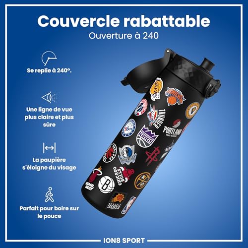 Detalle de Ion8 NBA Gourde 500 ml – Équipes Multiples, Anti-Fuite, Facile à Ouvrir