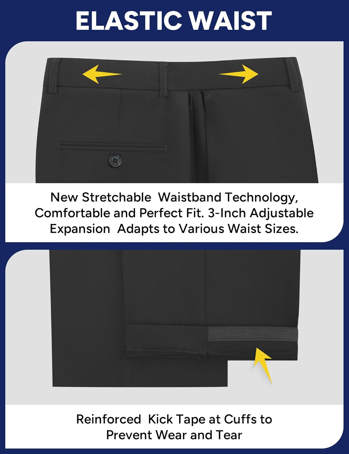 Thumbnail 4 de Pacific Perfect Men's Stretch Dress Pants with Expandable Waist: 3 Fits (Slim, Classic Straight, Big & Tall)