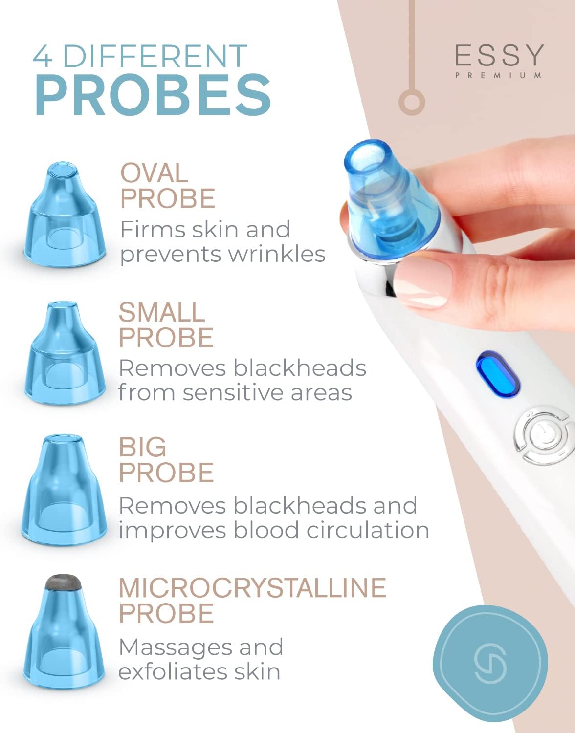 Detalle de ESSY Blackhead Remover Vacuum Pore Cleaner with Deep Suction & 4 Probes