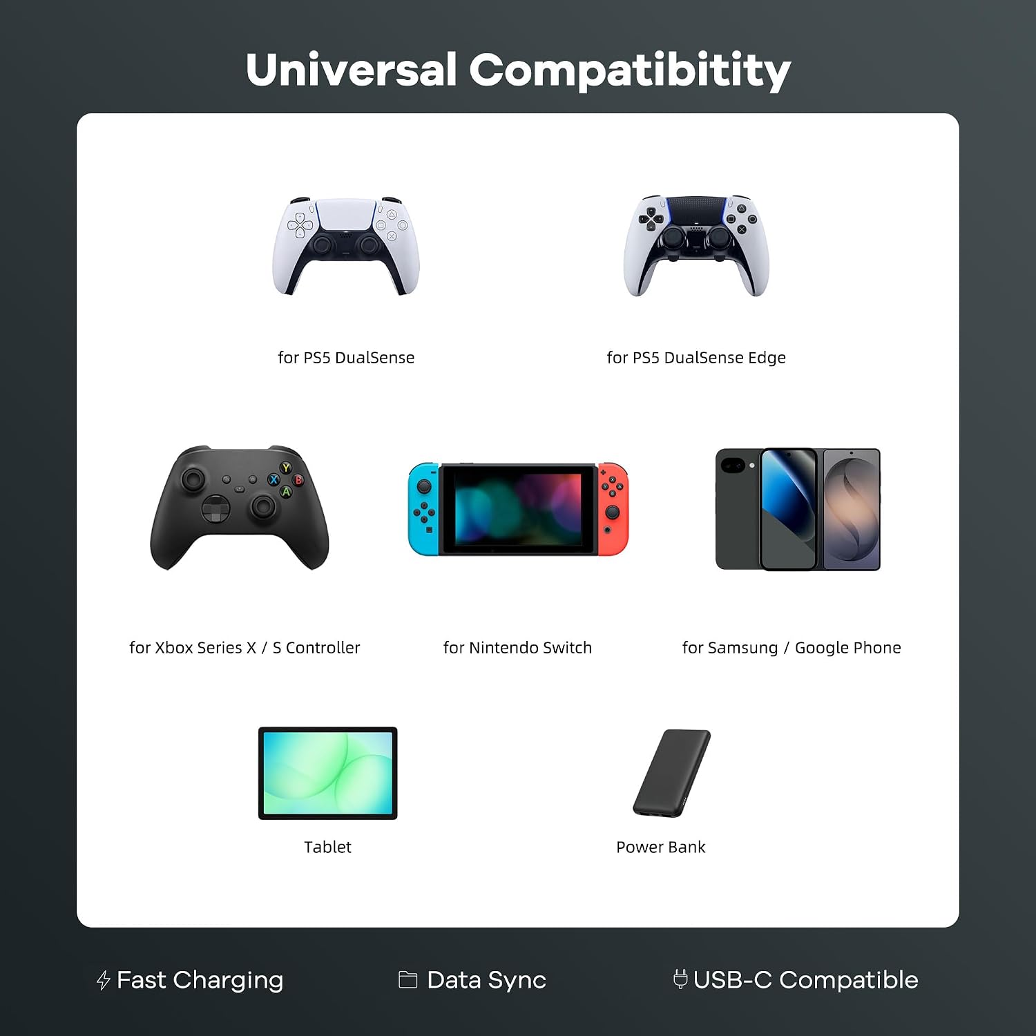 Detalle de Superer 5 ft USB-C Charging Cable for PS5 DualSense and Xbox Series X/S