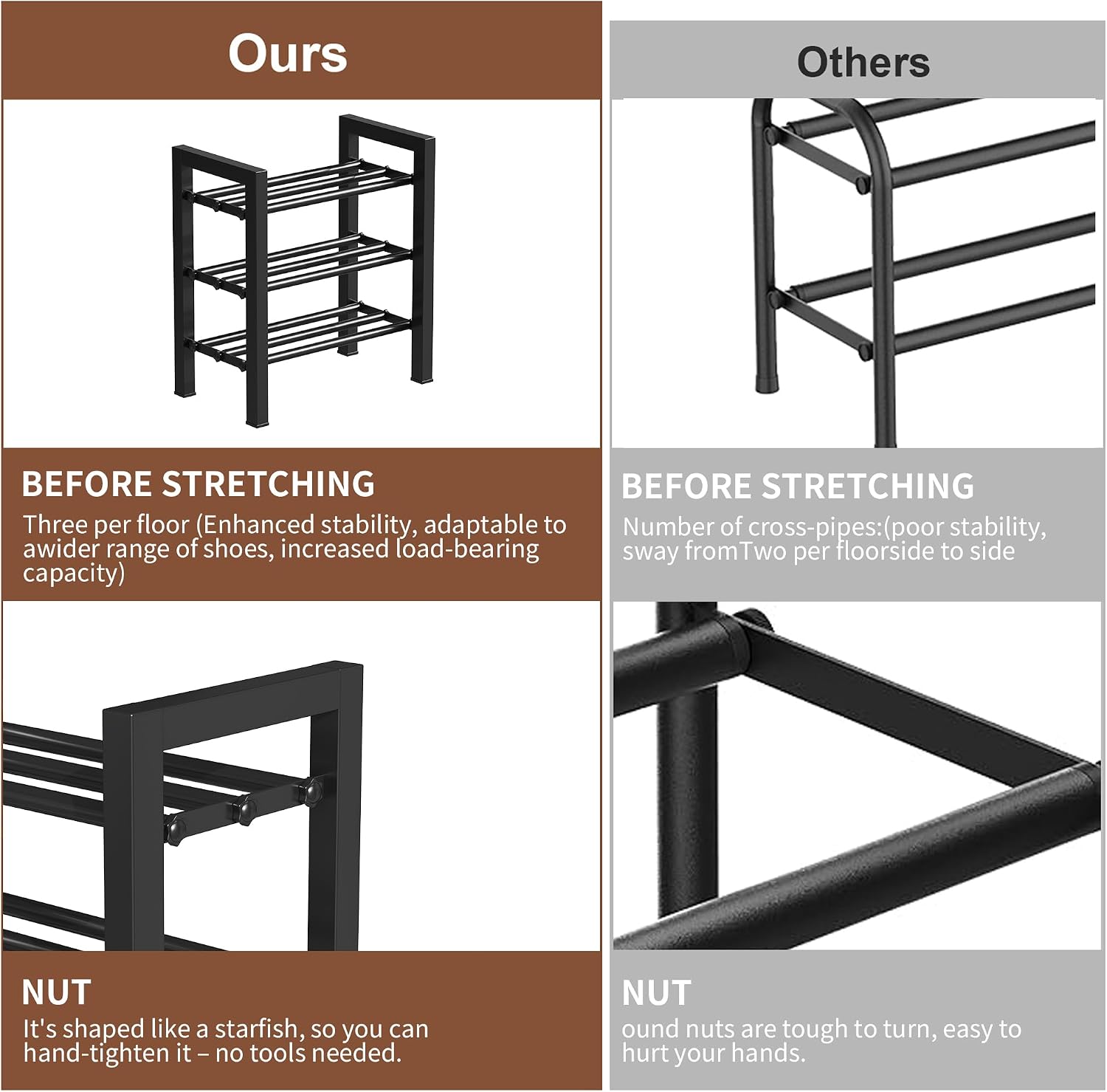 Thumbnail 2 de HDDTTZ 121 Expandable 3-Tier Iron Shoe Rack, Adjustable 17–31 Inches