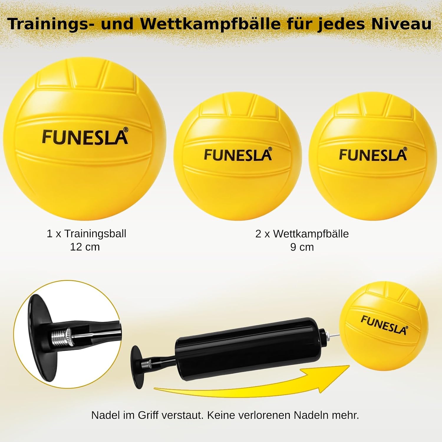 Detalle de Funesla Roundnet Set mit Tasche – Strand & Garten, direkter Steckmontage, 3 Bälle, Pumpe und Tragetasche
