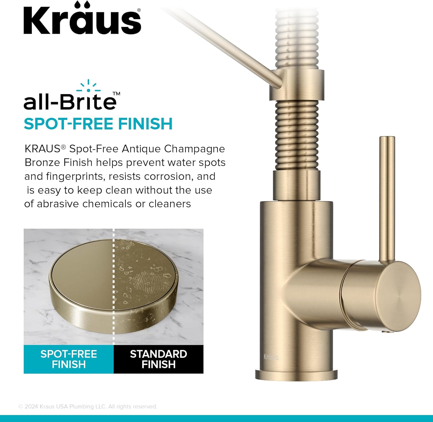 Detalle 2 de KRAUS Bolden Commercial Style 2-Function Pull Down Kitchen Faucet (KPF-1610SFACBKRAUS) in Spot-Free Antique Champagne Bronze