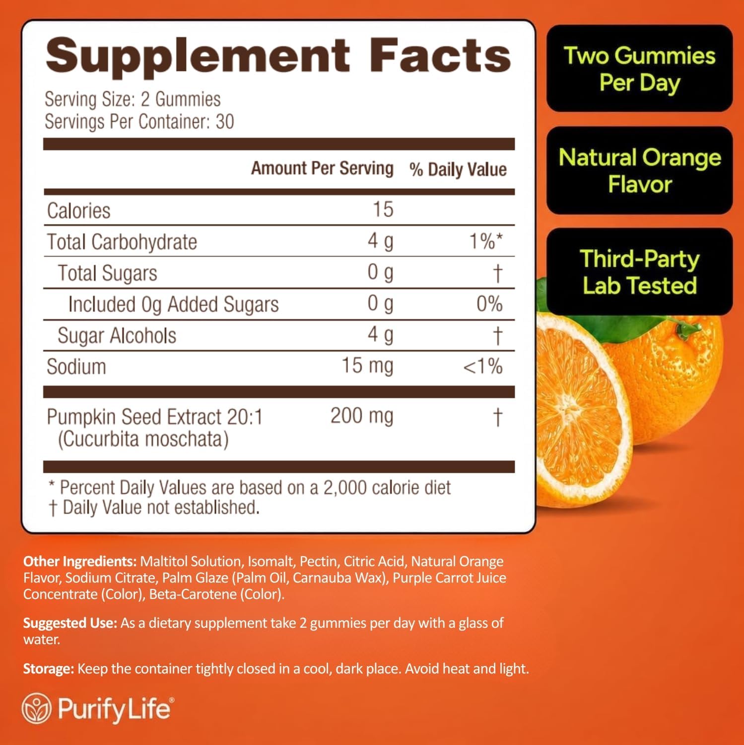 Thumbnail 3 de Purify Life Pumpkin Seed Oil Supplement Gummies, Sugar-Free Vegan Orange Flavor