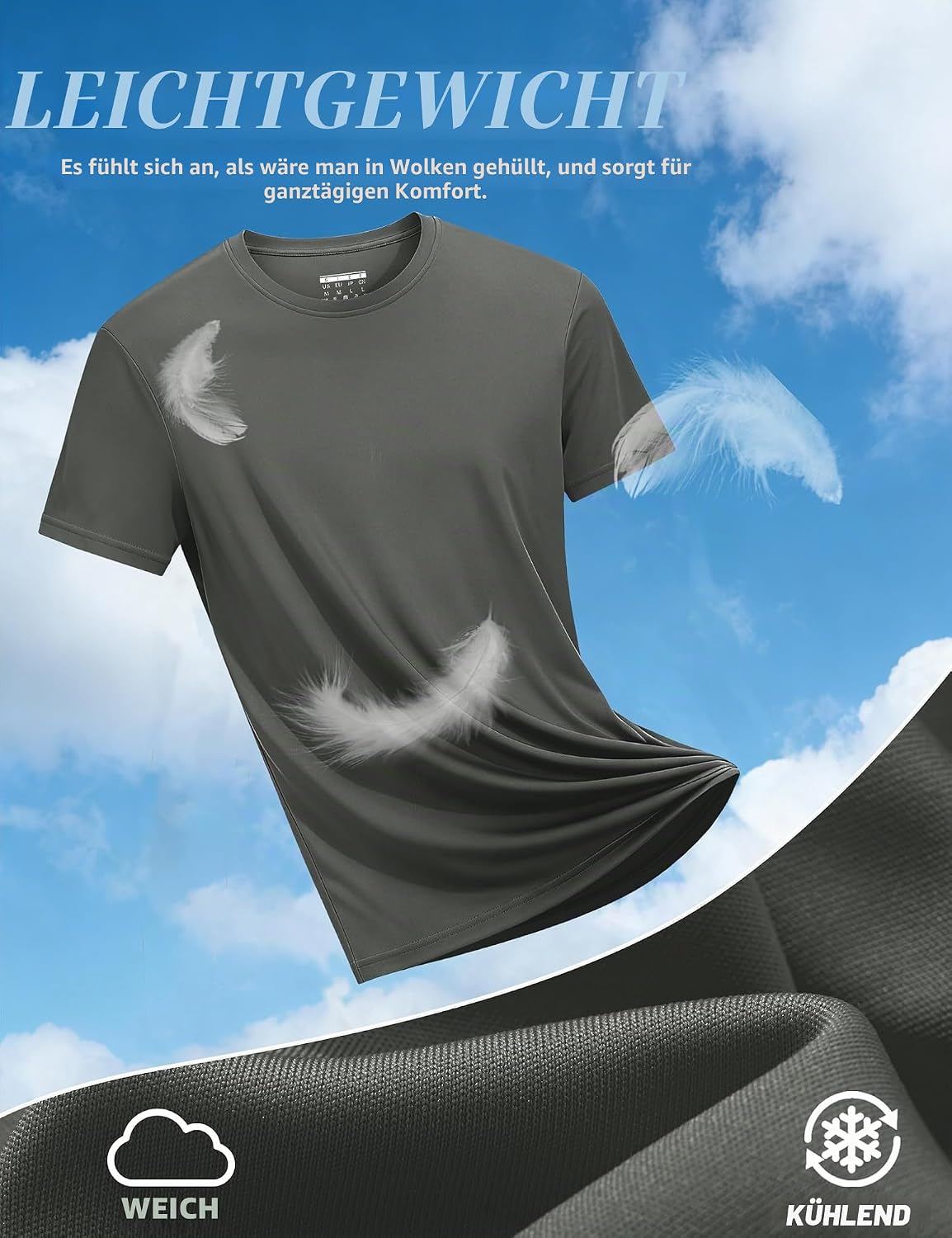 Detalle de KEFITEVD UV-Shirt Herren Sportshirt Kurzarm – schnelltrocknend, atmungsaktiv (UPF 50+) für Lauf- & Outdoor-Sport
