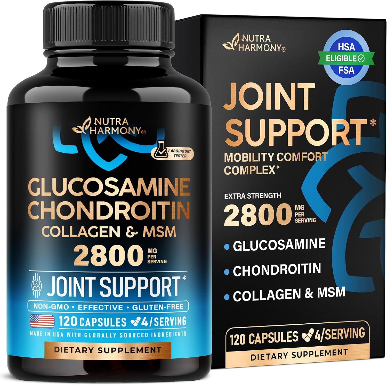 Detalle de NUTRAHARMONY SB-122 Joint Supplement with Glucosamine, Chondroitin, MSM & Collagen, 120 Capsules
