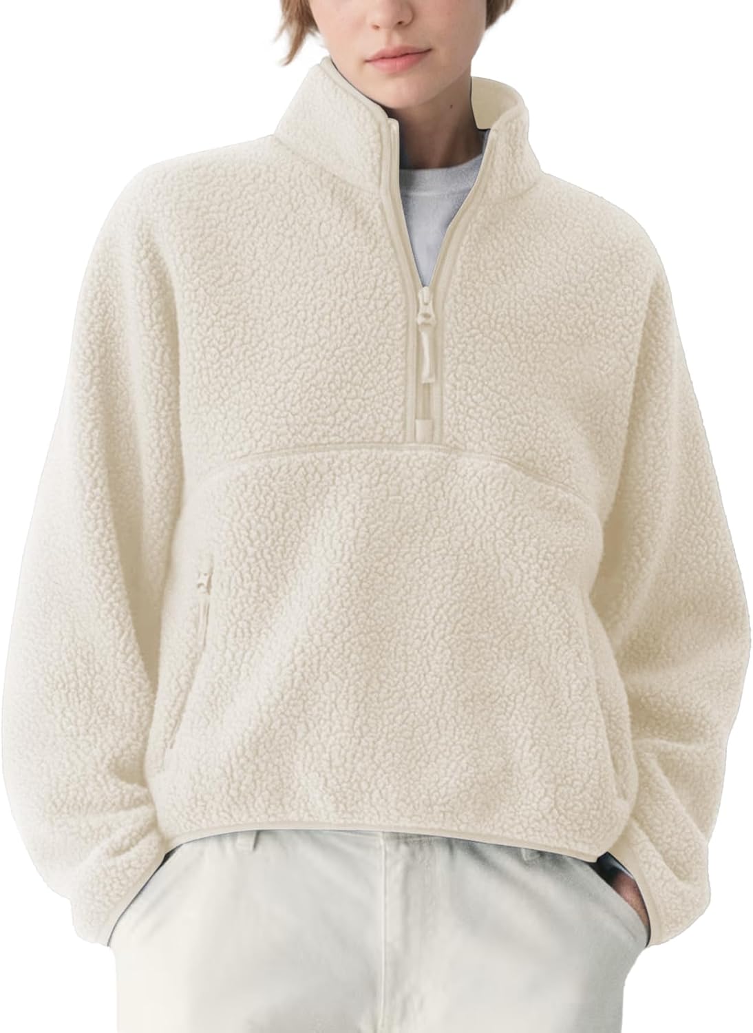 Detalle 2 de Keeliya Women's Quarter-Zip Sherpa Fleece Pullover with Mock Neck and Side Pockets