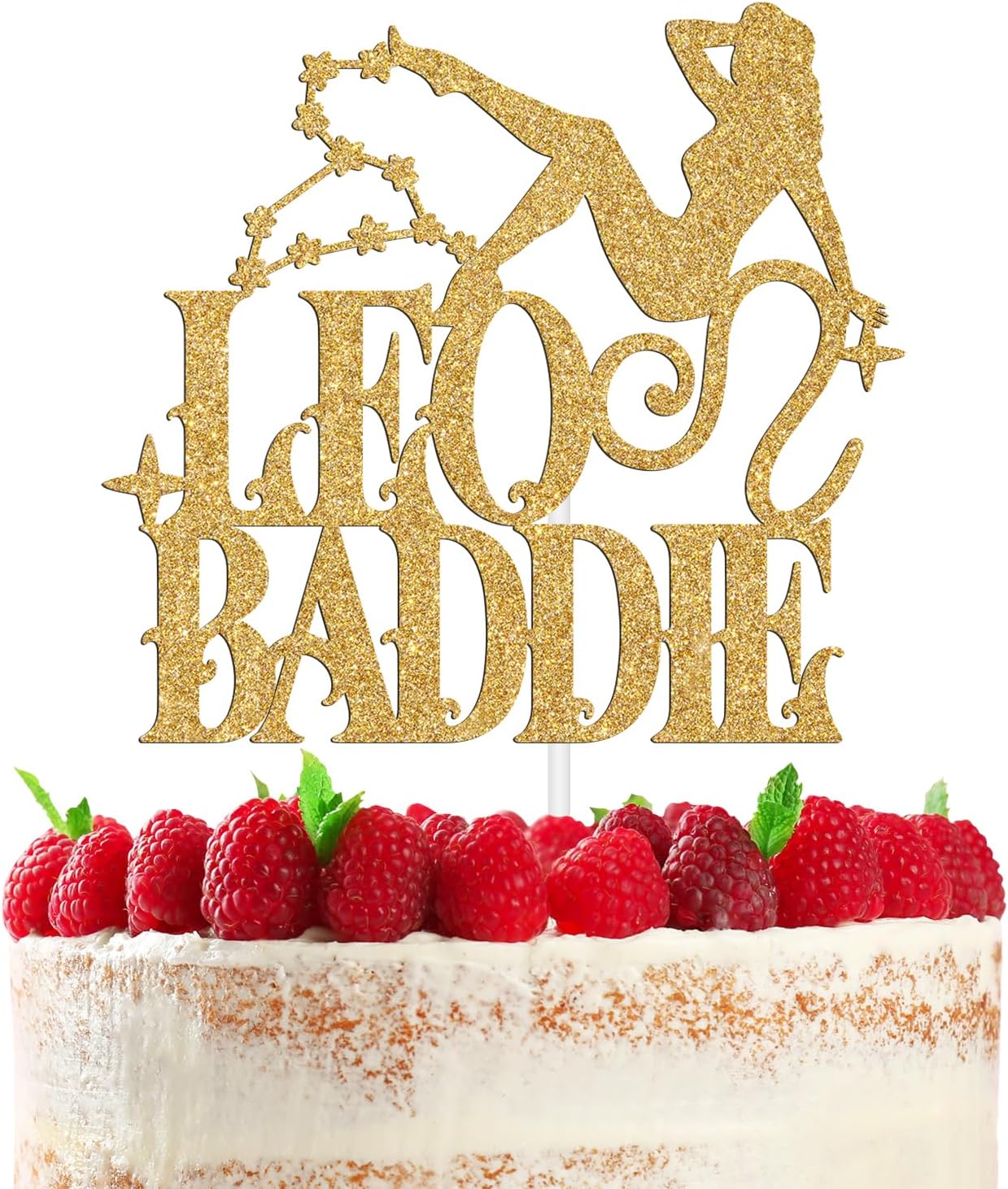 Detalle de RLXPT Leo Baddie Cake Topper, Gold Glitter Zodiac Birthday Décor