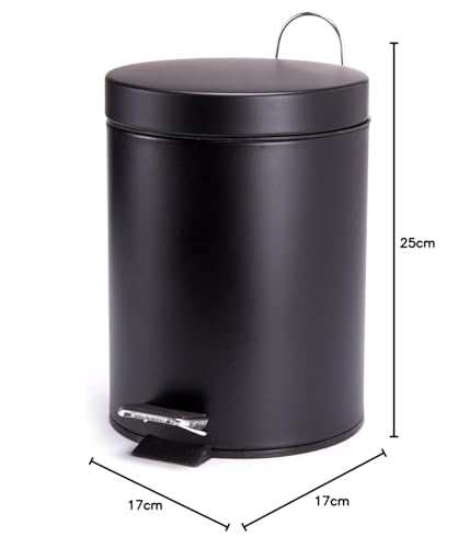 Detalle de MSV Poubelle Cosmétique de Salle de Bain en Acier Inoxydable, Seau Intérieur Amovible, Ø3L, Noir Mat