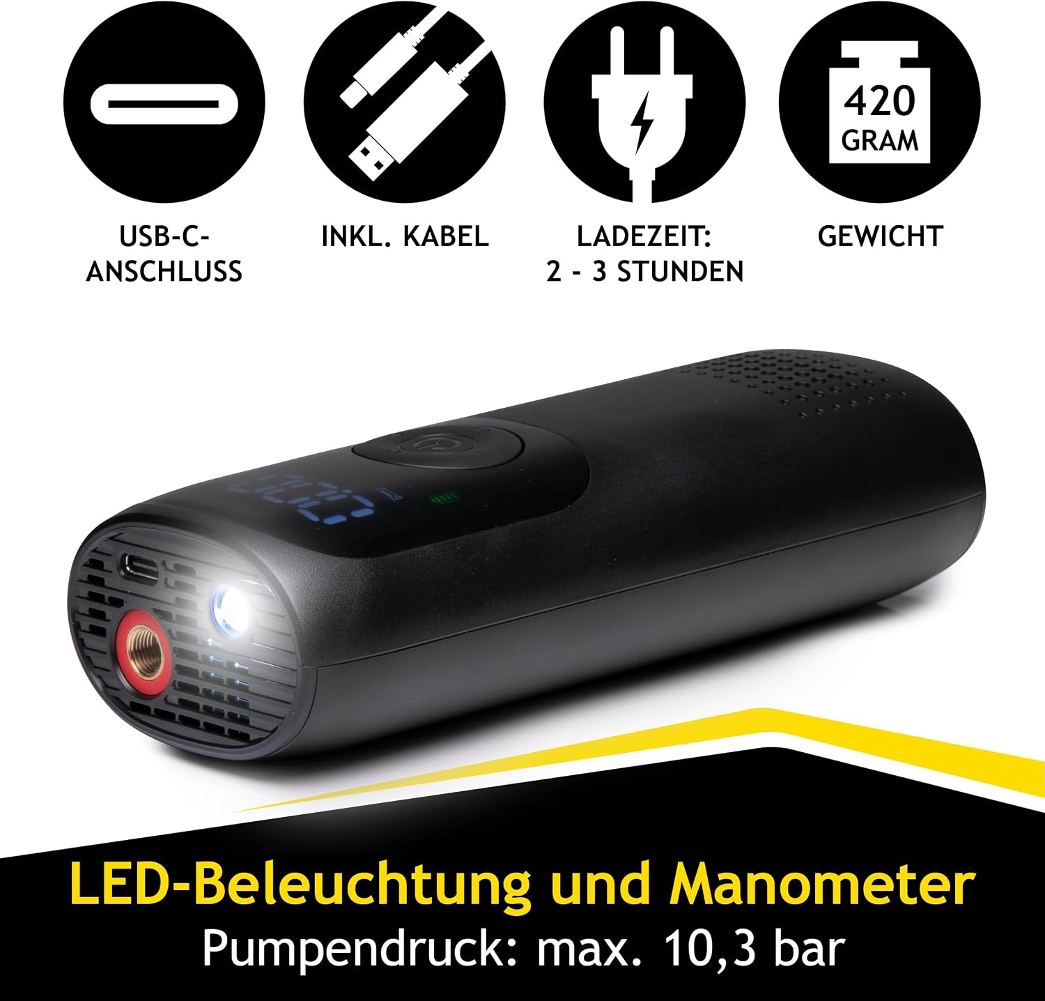 Thumbnail 2 de Dunlop Portable Air Compressor with Digital Display, LED Lamp and USB-C